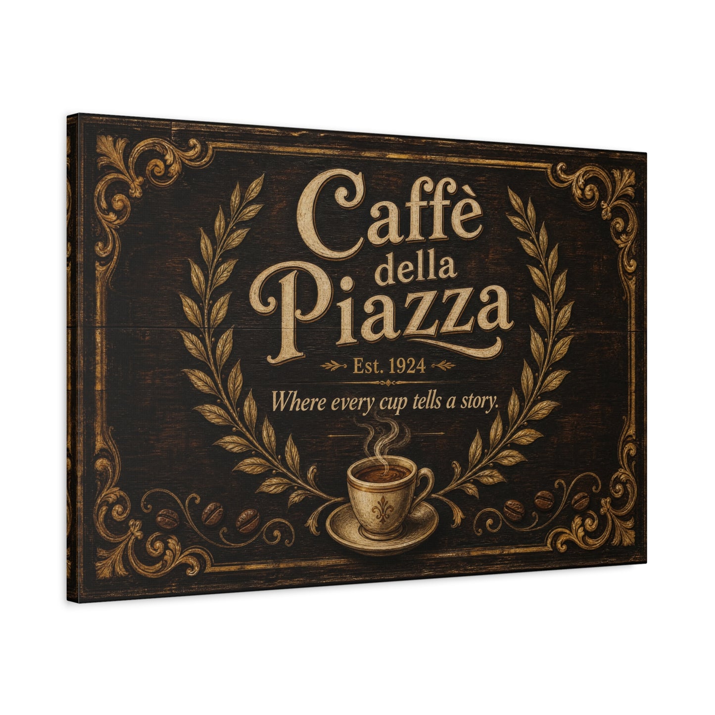 "Caffè della Piazza" Coffee Canvas Wall Art - Vintage Italian Cafe Sign, Rustic Typography Decor - Matte Cotton Print, Coffee Bar Artwork - Ready to Hang - Cafe Wall Art - Bistro Decor