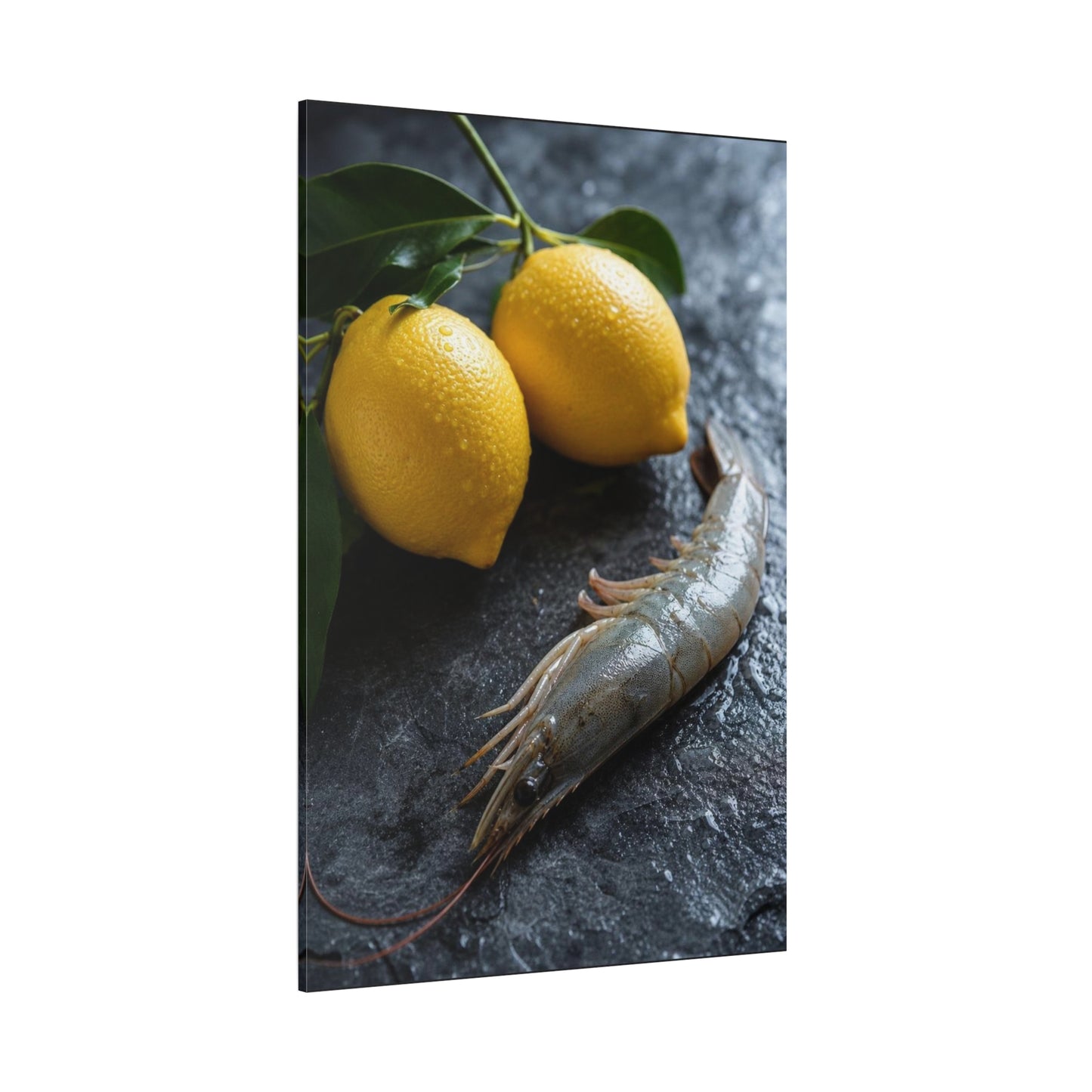 Lemon And Shrimp Canvas Wall Art - Still Life Food Art Print, Moody Kitchen Decor - Matte Cotton Art Print - Contemporary Dining Room Accent, Coastal Restaurant Wall Decor - Bedroom Home Decoration
