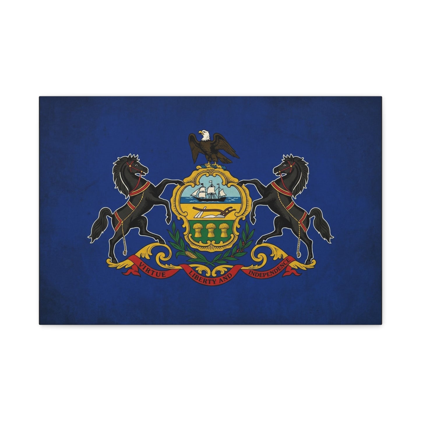 Pennsylvania State Flag Canvas Wall Art - Virtue Liberty And Independence Crest Print - Blue Keystone Commonwealth Decor - Vintage Heraldic Style - Living Room Home Decoration - Living Room Wall Decor