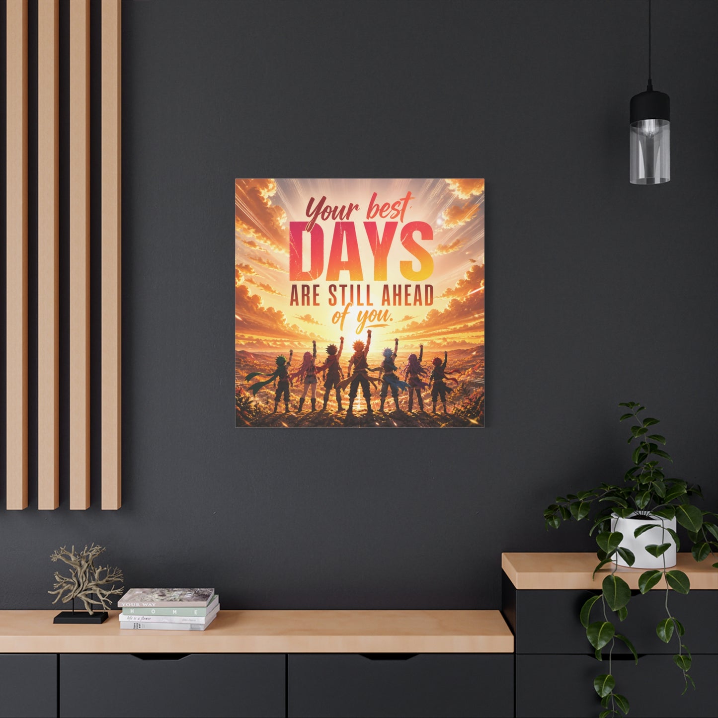 "Your DAYS Are Still Ahead Of You." Anime Quote Canvas Wall Art - Sunset Sky Motivational Poster Print - Contemporary Typography Decor - Bedroom Wall Accent - Ready to Hang - Bedroom Home Decoration
