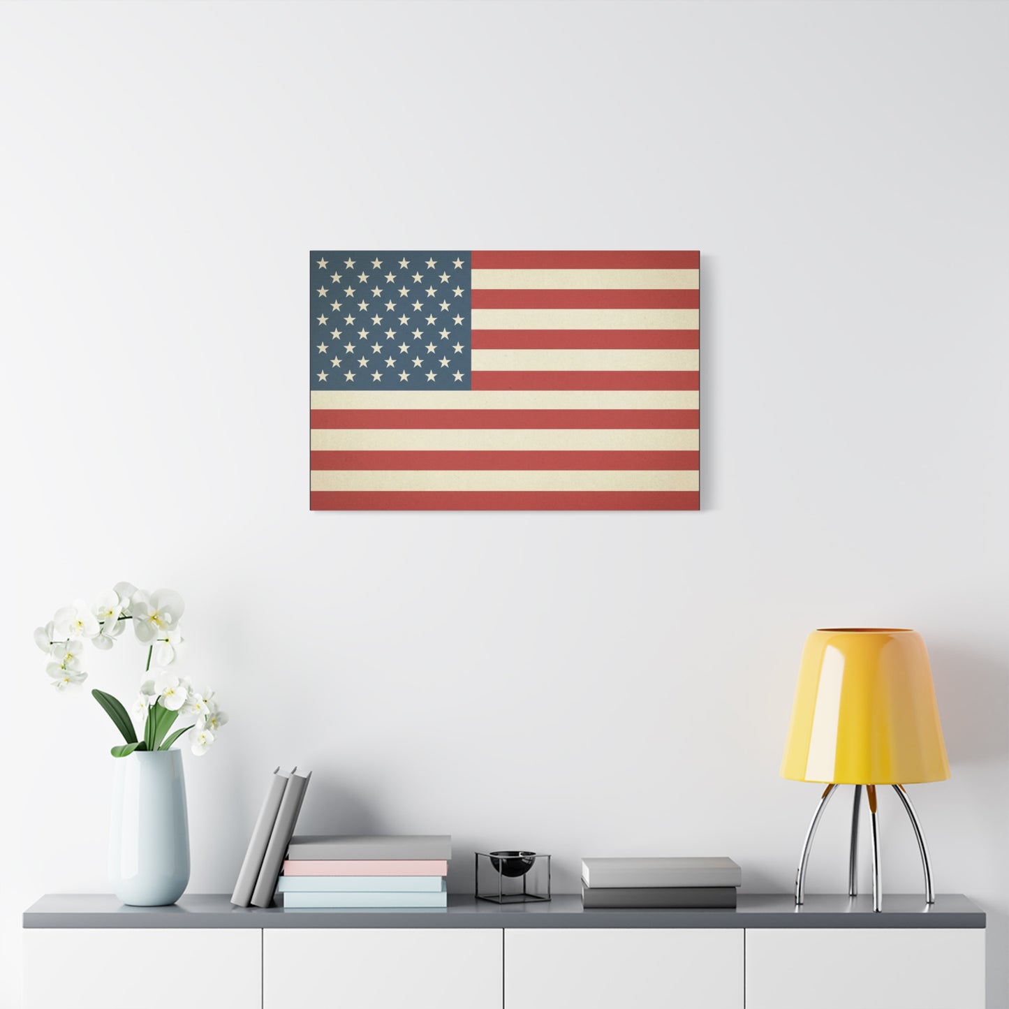 Vintage American Flag Canvas Wall Art - Patriotic USA Stars And Stripes Print, Rustic Americana Decor - Matte Cotton Artwork - Living Room Wall Decor - Bedroom Home Decoration - Modern Farmhouse Style