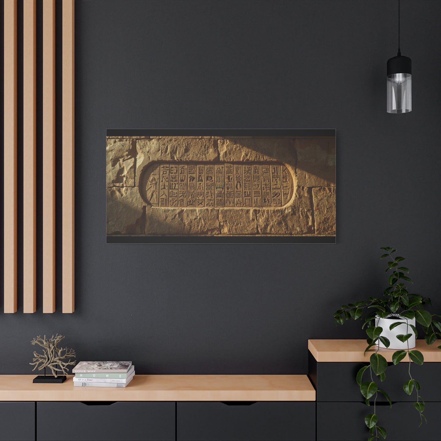 Ancient Egyptian Hieroglyphs Canvas Wall Art - Stone Temple Relief, Historical Art Print - Matte Cotton Decor - Traditional Archaeology Style - Office Wall Art, Study Room Accent