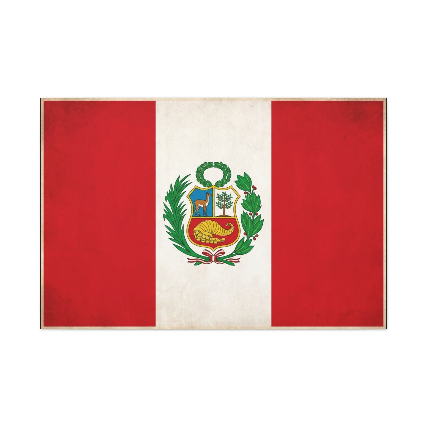 Peru Flag Canvas Wall Art - Vintage Peruvian Coat Of Arms Print, Red White Banner Decor - Traditional Patriotic Style - Living Room Home Decoration - Living Room Wall Decor - Bedroom Home Decoration