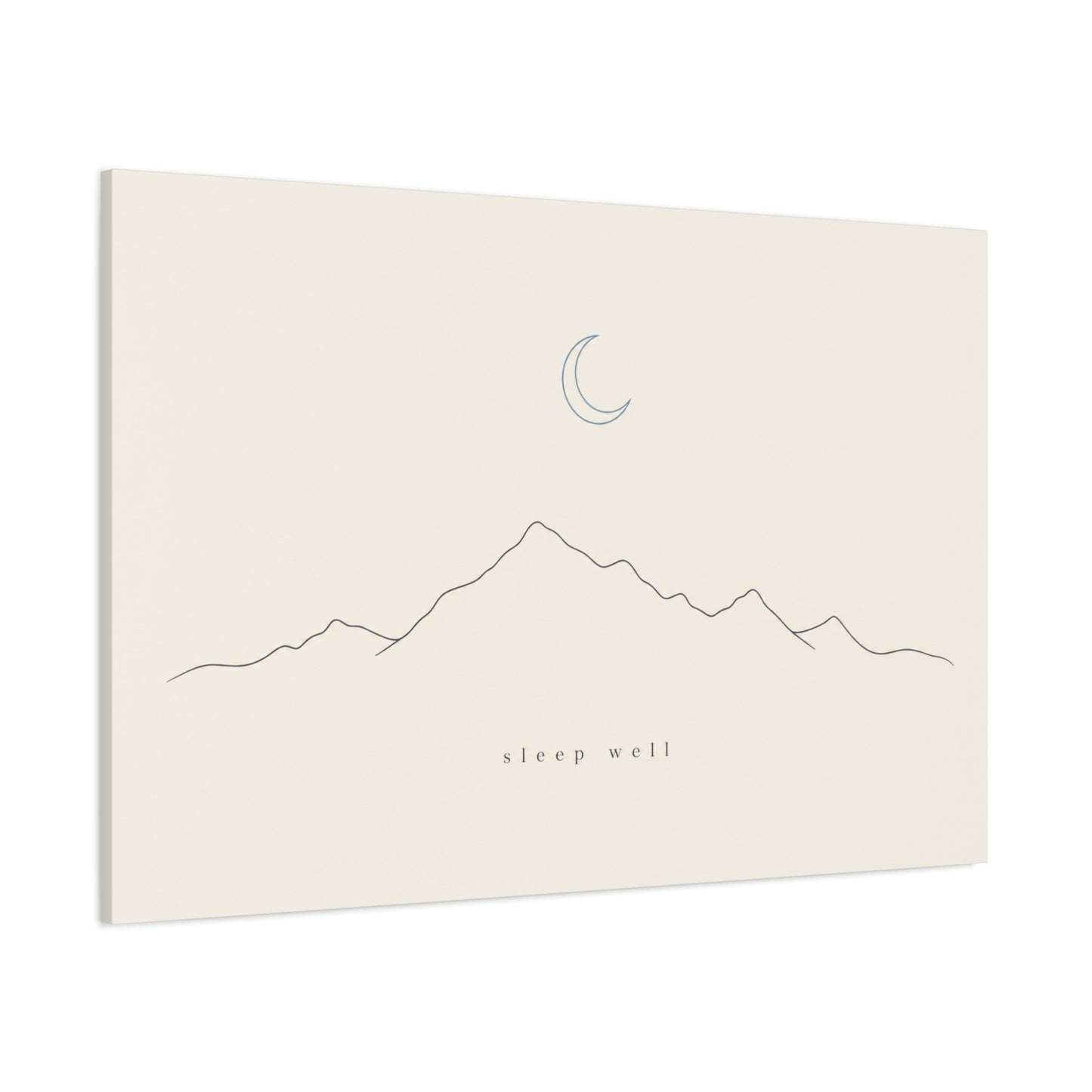 "Sleep Well" Minimalist Mountain Canvas Wall Art - Crescent Moon Line Drawing, Neutral Beige Canvas Print - Modern Bedroom Wall Decor, Nursery Home Decoration, Meditation Space - Ready to Hang