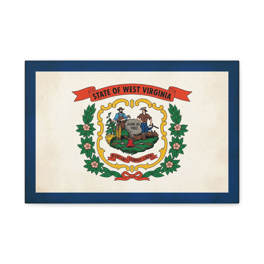 "State Of West Virginia" Flag Canvas Wall Art - Vintage State Seal Print, June 20 1863, Montani Semper Liberi - Patriotic Heritage Decor - Living Room Home Decoration - Office Wall Art - Ready to Hang