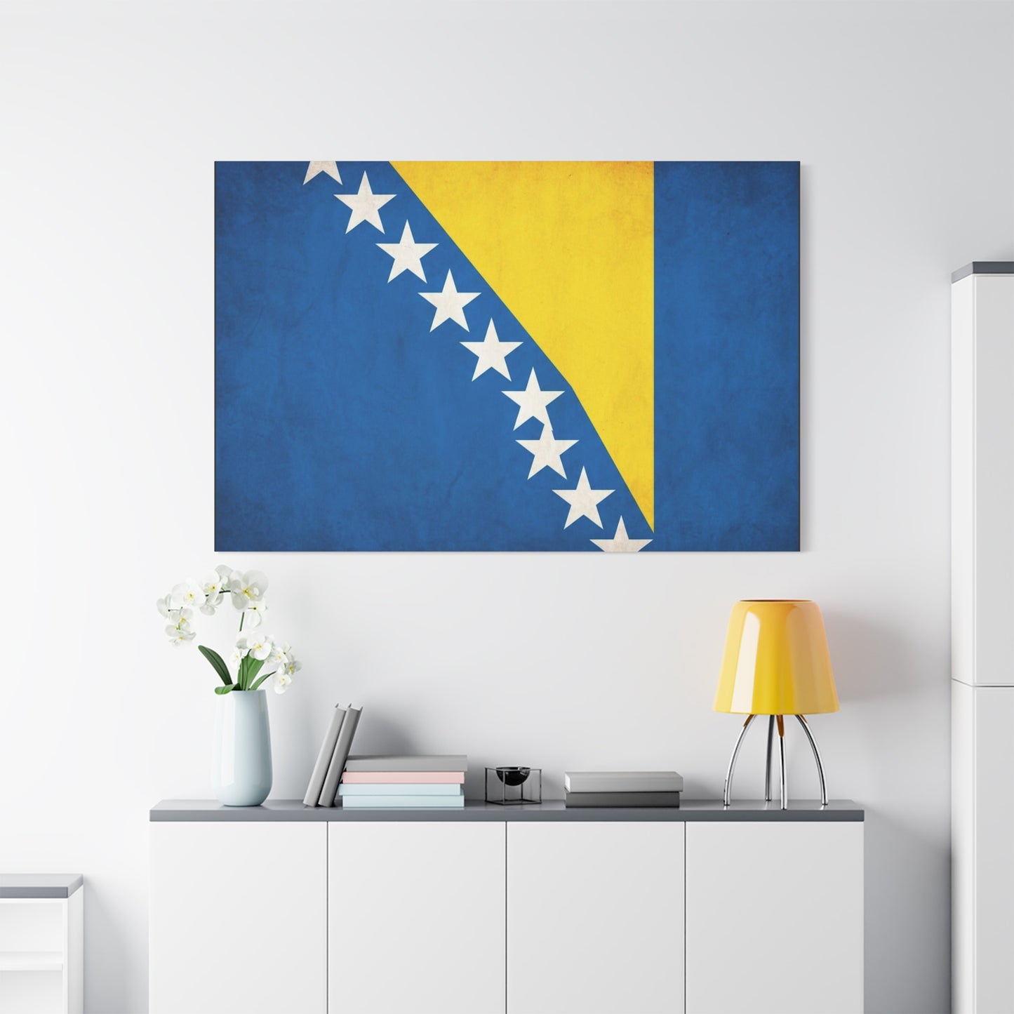 Bosnia And Herzegovina Flag Canvas Wall Art - Blue Yellow White Star Banner Print - Vintage Patriotic Decor - Living Room Wall Decor, Bedroom Home Decoration, Dorm Accent - Bedroom Home Decoration