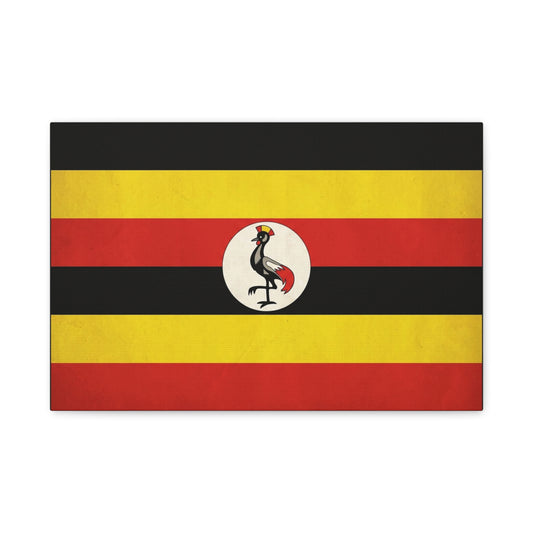 Uganda Flag Canvas Wall Art - Crested Crane National Flag Print, Patriotic Heritage Decor - Bold Tricolor Cotton Canvas - Modern Living Room Decoration - Living Room Wall Decor - Cozy Reading Nook Art