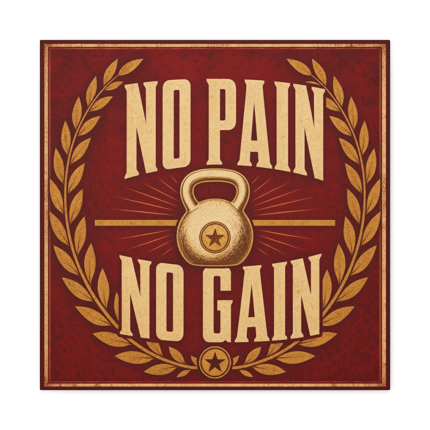 "No Pain No Gain" Kettlebell Canvas Wall Art - Vintage Gym Quote Decor, Rustic Typography Print, Motivational Fitness Poster Style - Room Decoration - Ready to Hang - Gym Wall Decor - HP Latex Print