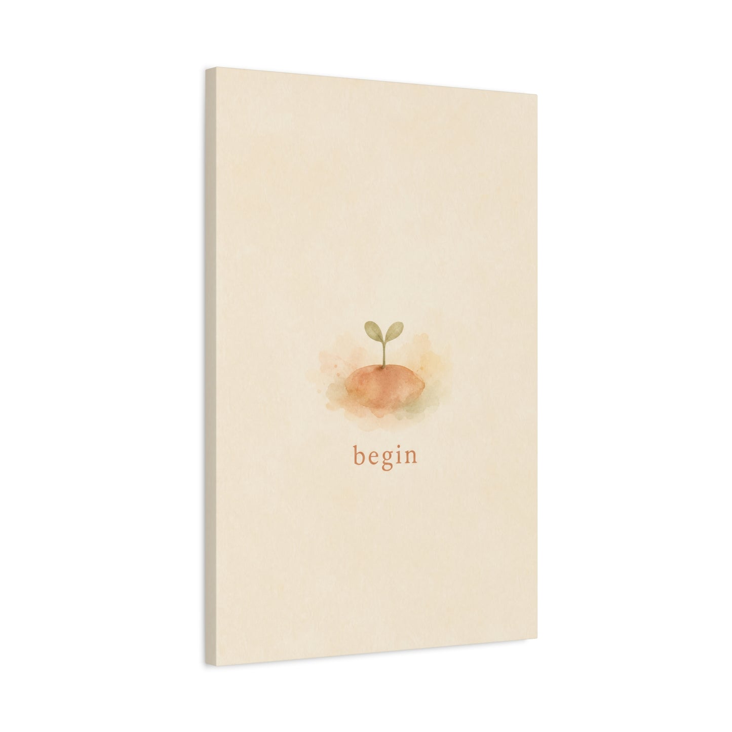 "Begin" Minimalist Sprout Canvas Wall Art - Inspirational Typography Print, Soft Beige Botanical Watercolor - Contemporary Neutral Decor For Bedroom, Nursery, Home Office, Meditation Space