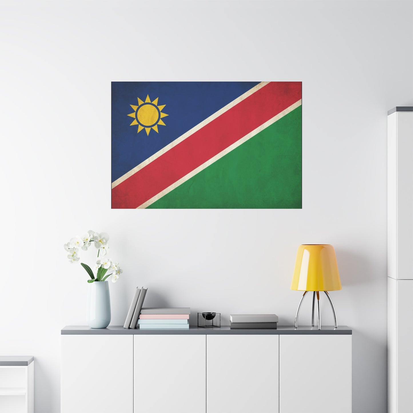 Namibia Flag Canvas Wall Art - Vintage National Pride Decor, Sun Emblem Tricolor Print - Traditional Patriotic Style - Living Room Wall Decor - Bedroom Home Decoration - Bedroom Home Decoration