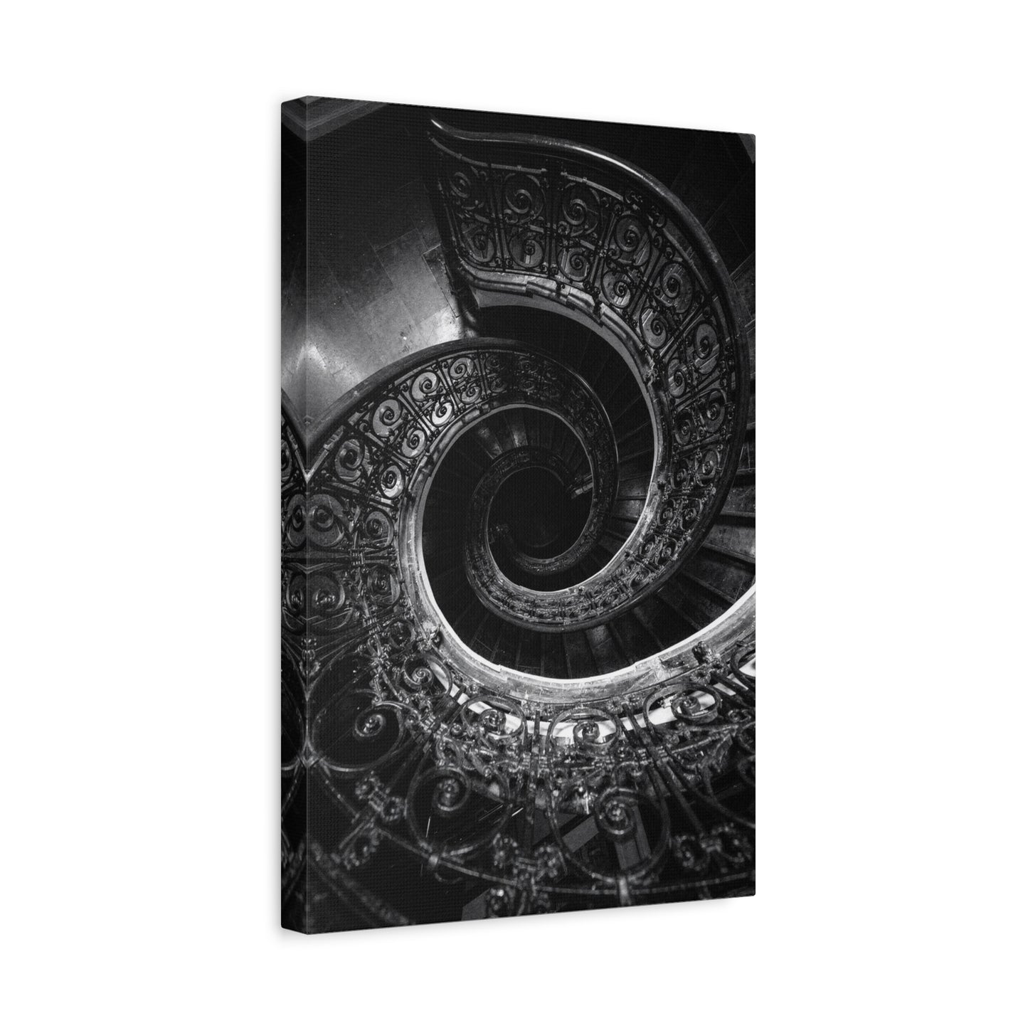 Black And White Spiral Staircase Canvas Wall Art - Architectural Art Print, Moody Monochrome Interior, Modern Minimalist Style - Office Wall Decor, Living Room Accent - Bedroom Home Decoration