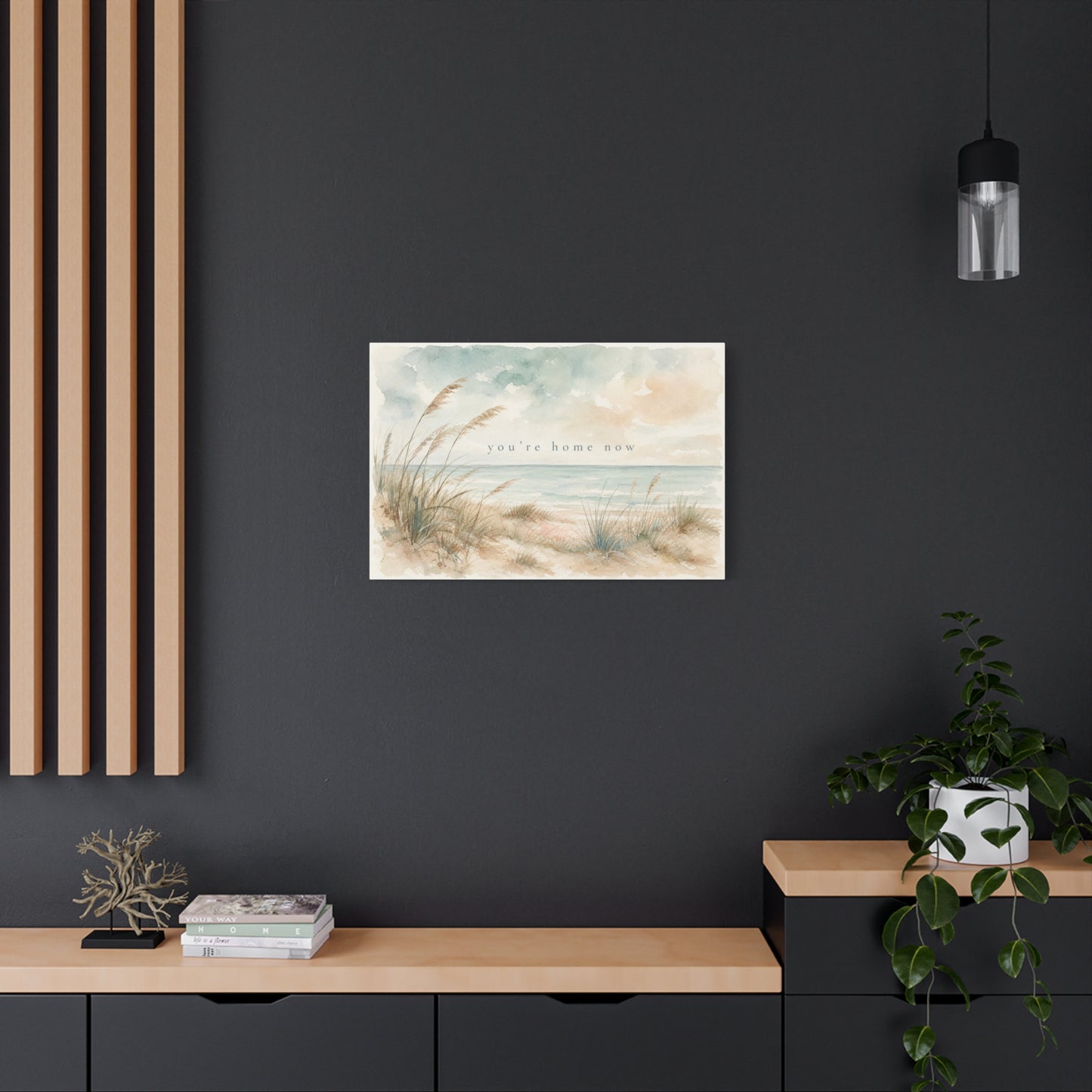 "You'Re Home Now" Coastal Canvas Wall Art - Beach Dune Watercolor Seascape - Soft Blue Beige Shore Scene - Traditional Coastal Style - Living Room Wall Decor, Bedroom Home Decoration - Ready to Hang
