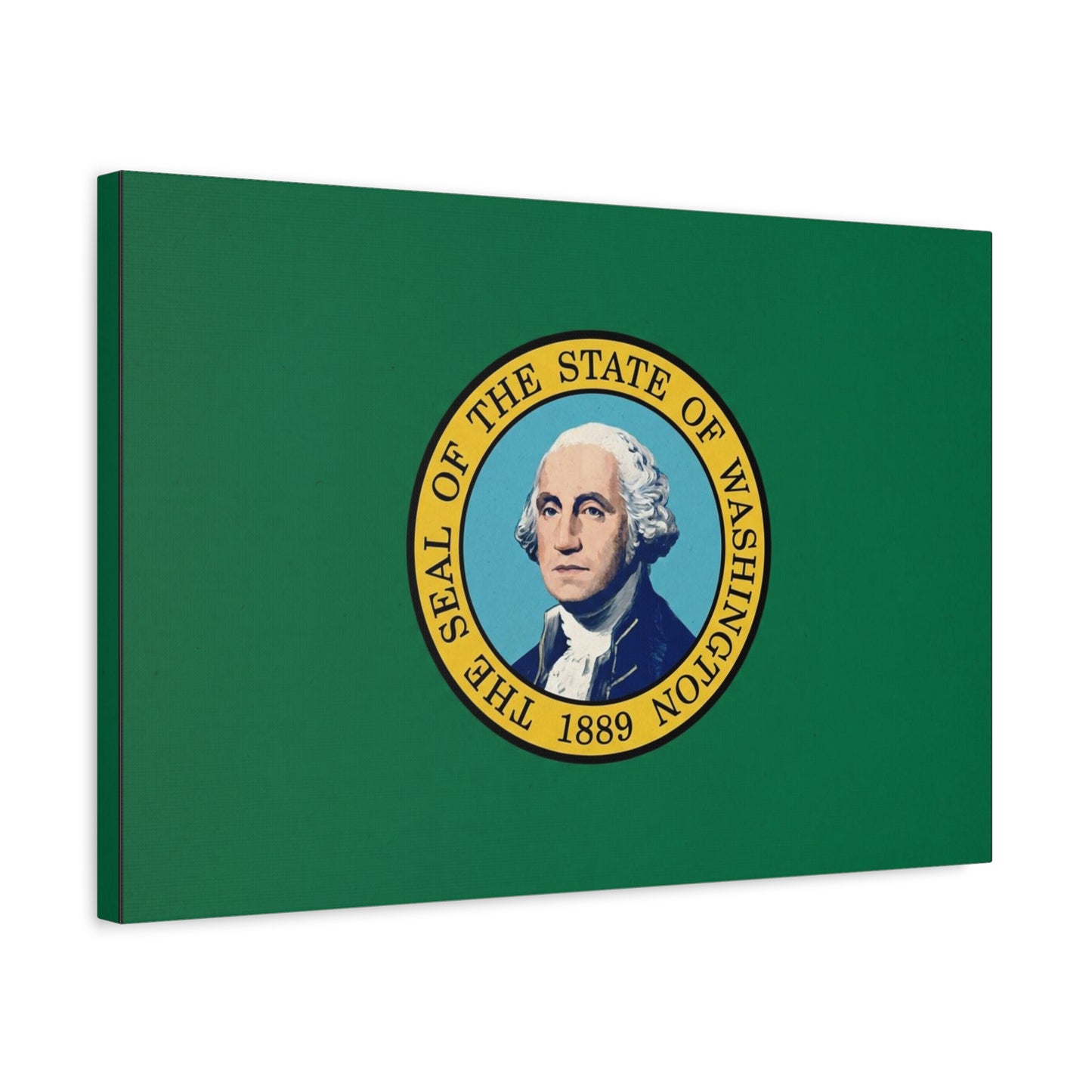 "THE SEAL OF THE STATE OF WASHINGTON 1889" Flag Canvas Wall Art - George Washington State Pride Decor - Green Gold Historic Print - Living Room Home Decoration, Office Wall Accent - Ready to Hang