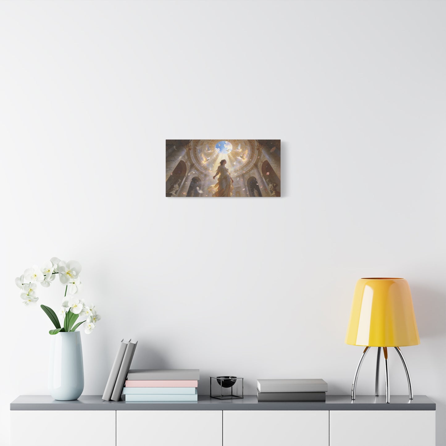 Virgin Mary Canvas Wall Art - Heavenly Doves, Cathedral Dome Light - Matte Cotton Art Print - Traditional Religious Style - Bedroom Wall Decor, Meditation Space Accent - Bedroom Home Decoration