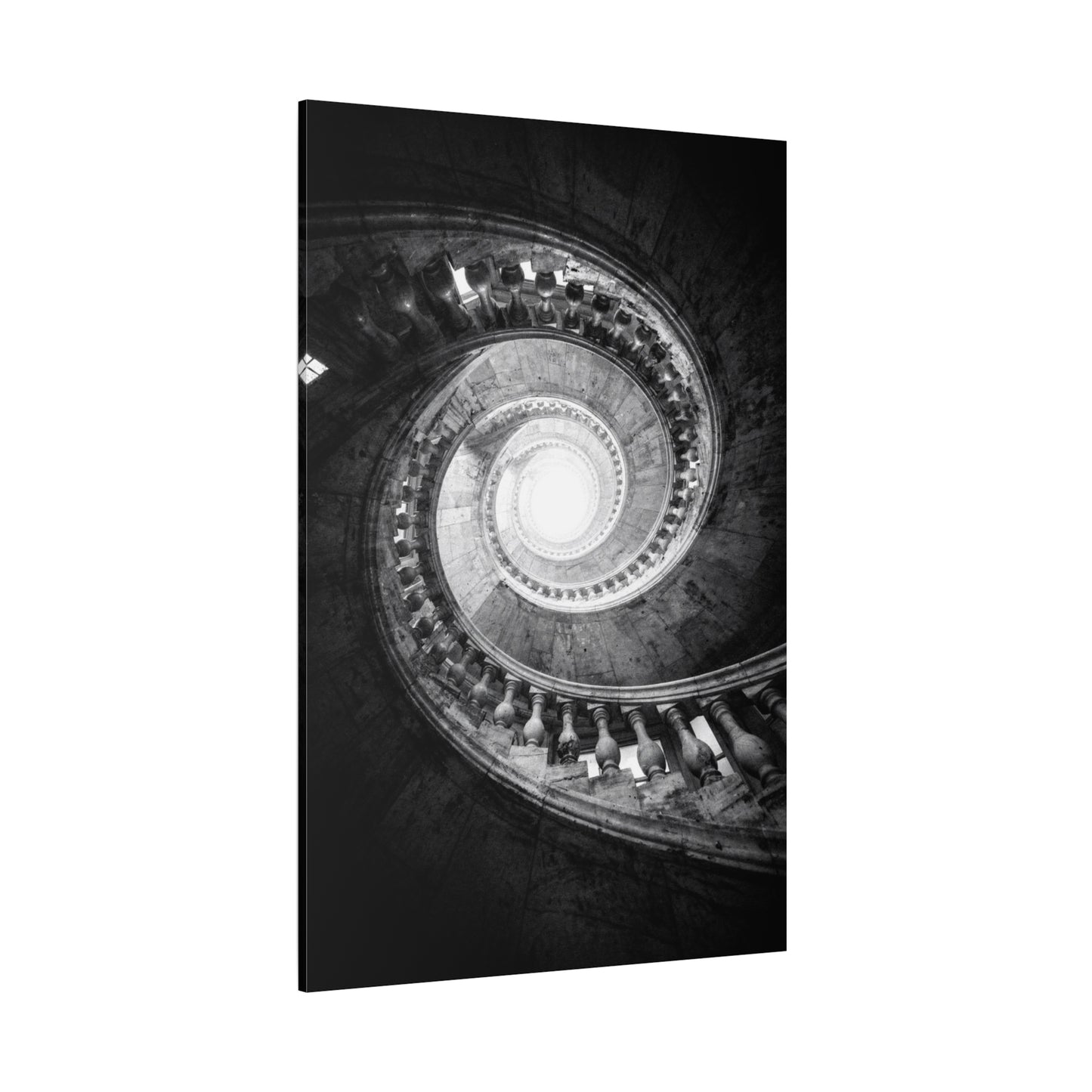 Spiral Staircase Canvas Wall Art - Black And White Architectural Art Print - Dramatic Stone Rotunda, Contemporary Interior Decor - Living Room Wall Decor, Office Art - Bedroom Home Decoration