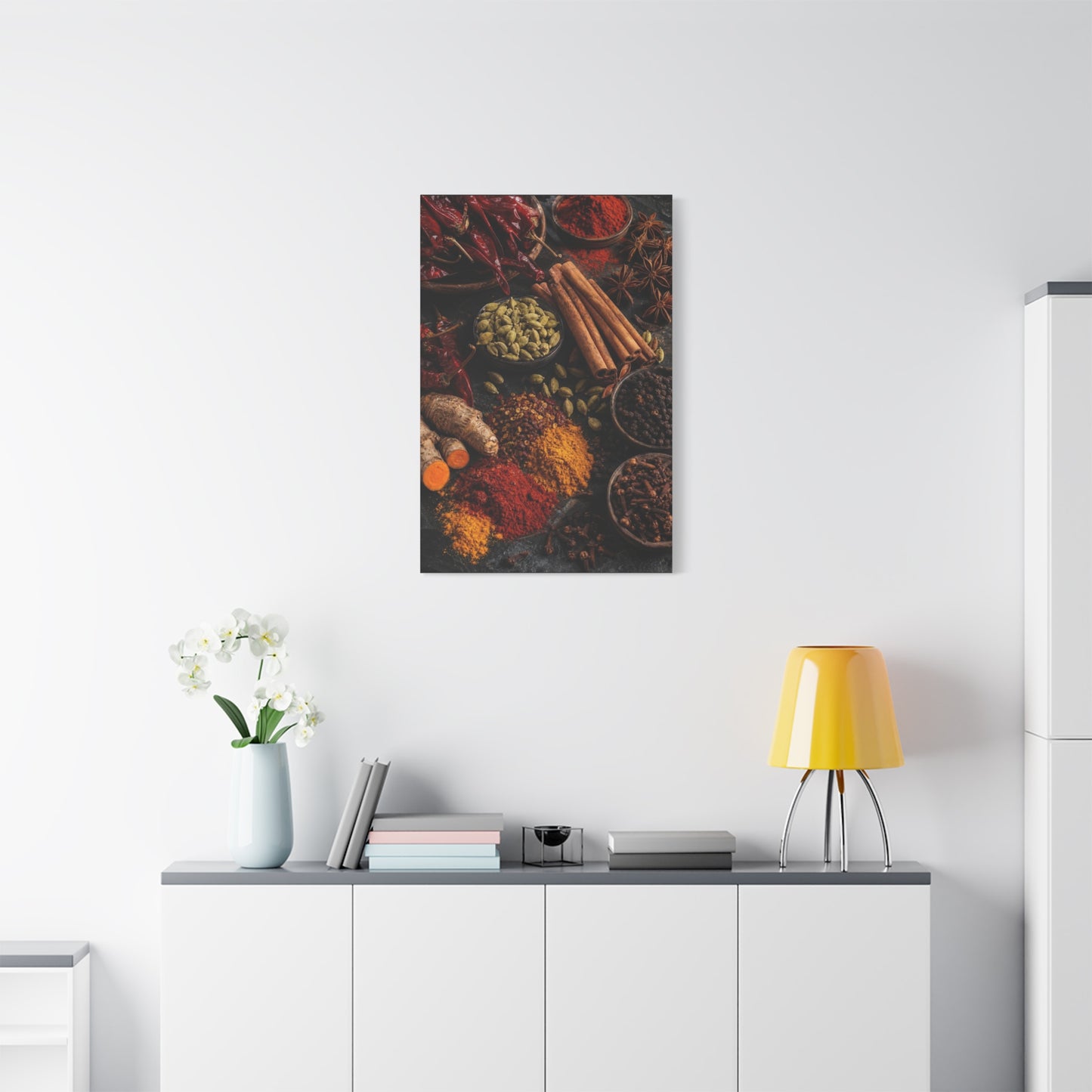 Spice Still Life Canvas Wall Art - Dried Chili Peppers, Cinnamon, Turmeric, Star Anise - Rustic Food Art Print - Kitchen Wall Decor, Dining Room Accent, Vintage Style - Bedroom Home Decoration