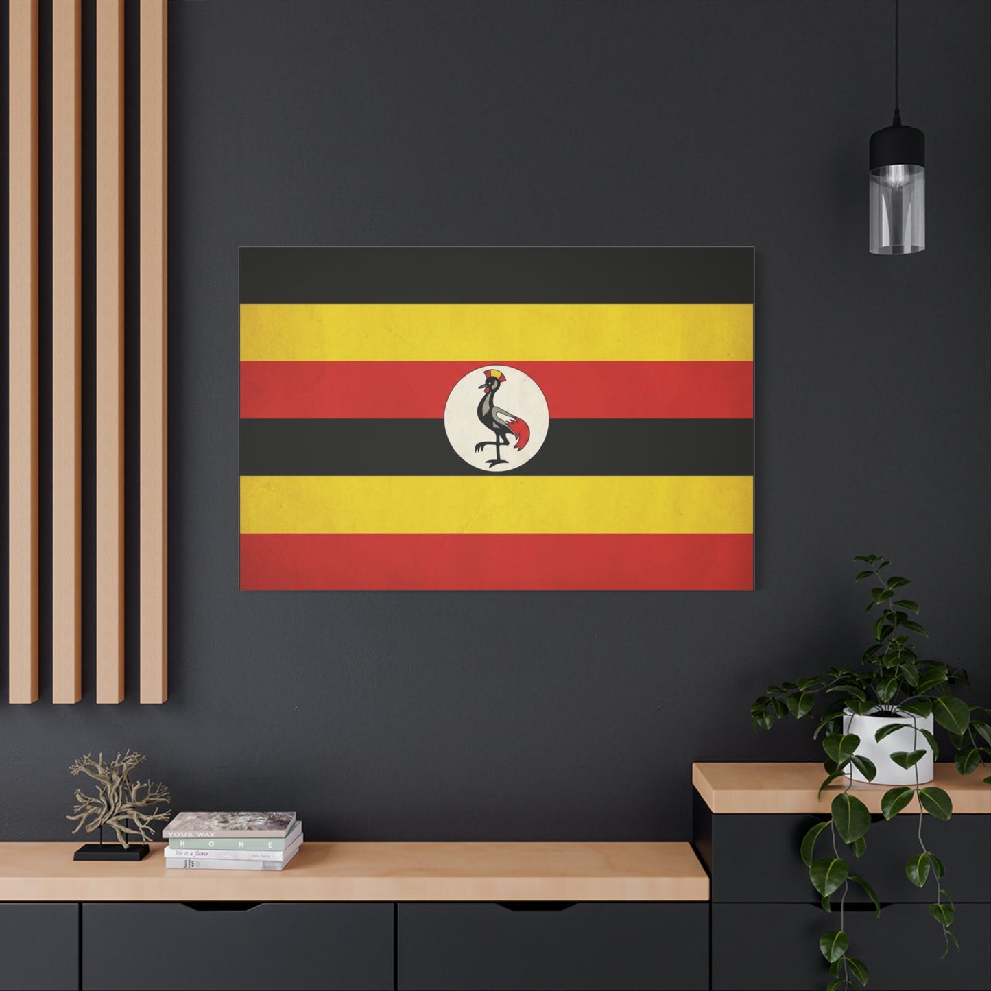 Uganda Flag Canvas Wall Art - Crested Crane National Flag Print, Patriotic Heritage Decor - Bold Tricolor Cotton Canvas - Modern Living Room Decoration - Living Room Wall Decor - Cozy Reading Nook Art