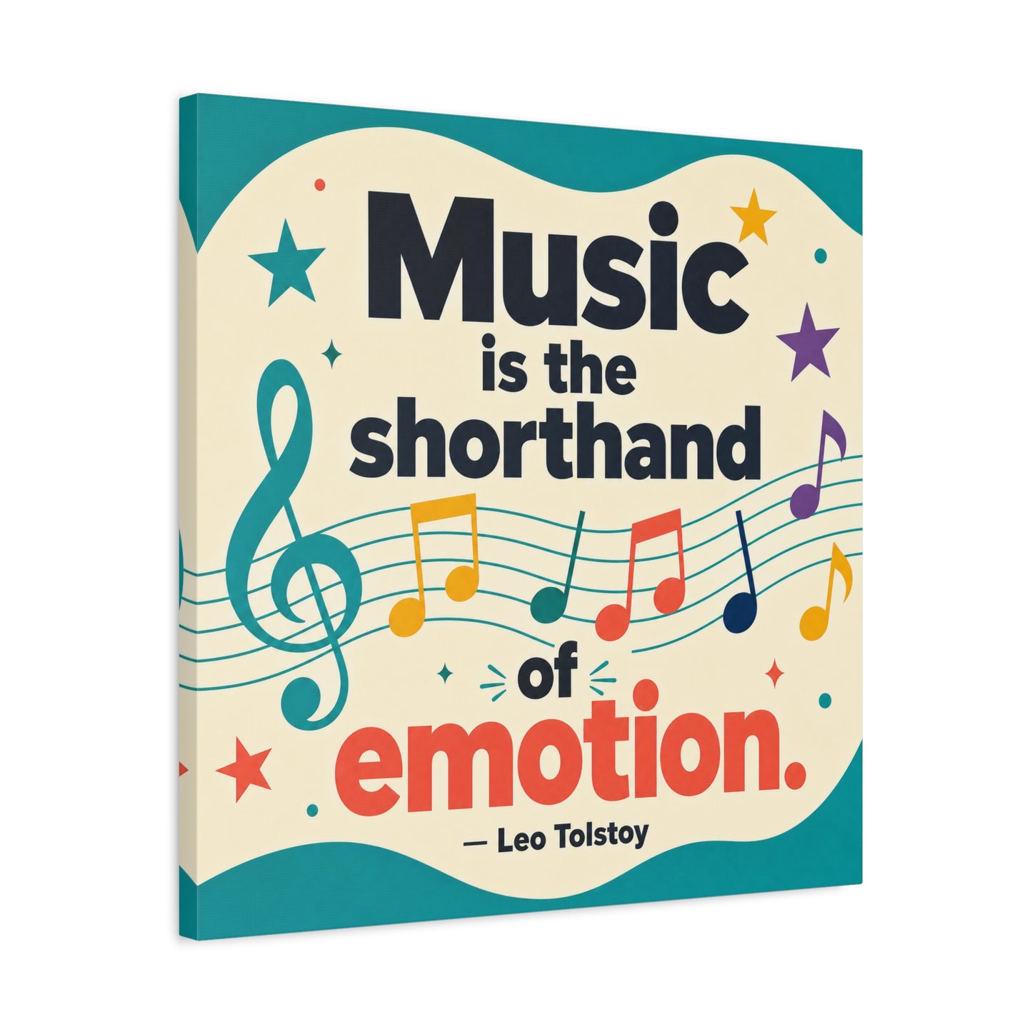 "Music Is The Shorthand Of Emotion." Leo Tolstoy Canvas Wall Art - Colorful Typography Quote Print, Music Teacher Classroom Decor, Kids Room Home Decoration, Modern Wall Hanging - Ready to Hang