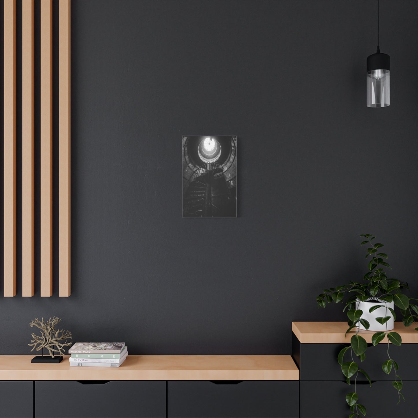 Black And White Spiral Staircase Canvas Wall Art - Architectural Art Print, Industrial Contemporary Style, Moody Home Decor, Home Office Wall Art, Living Room Accent - Modern Farmhouse Style