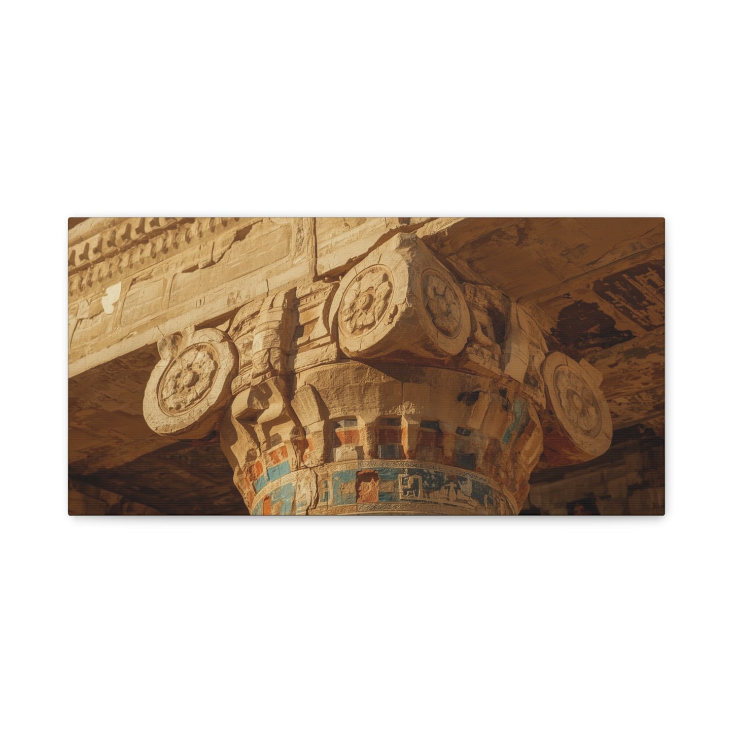Ancient Egyptian Temple Column Canvas Wall Art - Architectural Art Print, Sandstone Carved Capital, Warm Desert Tones, Traditional Style - Living Room Wall Decor - Bedroom Home Decoration