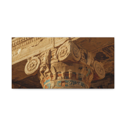 Ancient Egyptian Temple Column Canvas Wall Art - Architectural Art Print, Sandstone Carved Capital, Warm Desert Tones, Traditional Style - Living Room Wall Decor - Bedroom Home Decoration