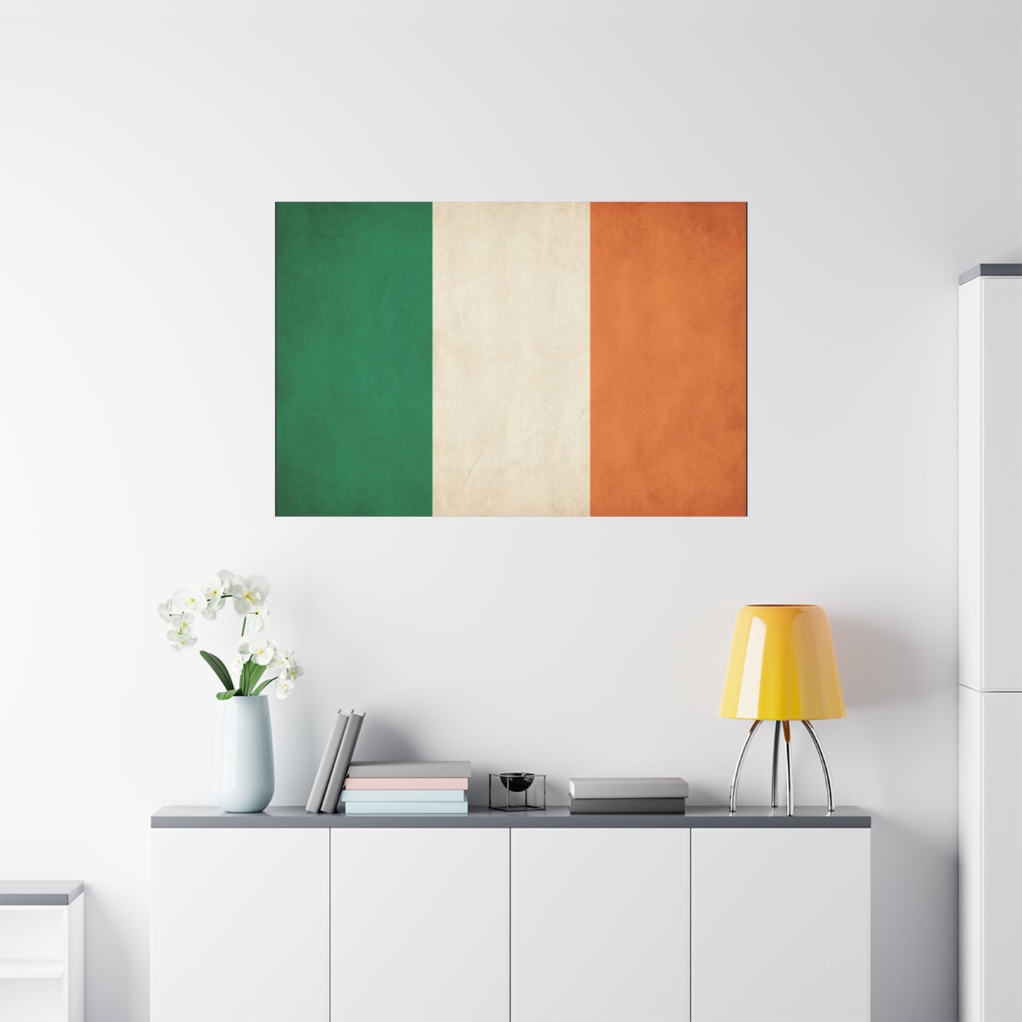 Irish Flag Canvas Wall Art - Vintage Tricolor Ireland Print, Green White Orange Rustic Texture - Minimalist Traditional Style - Living Room Wall Decor, Office Art Accent - Bedroom Home Decoration