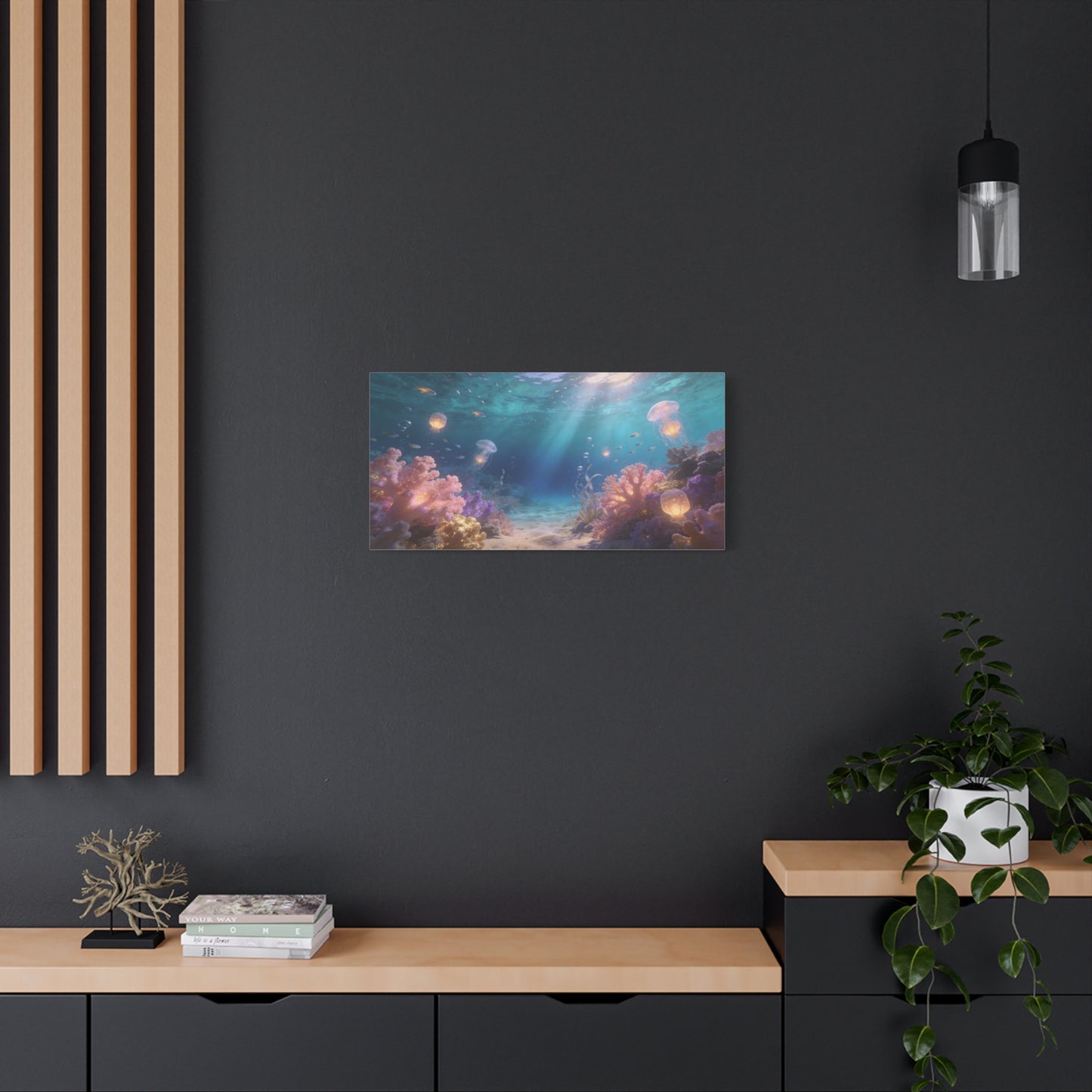 Underwater Jellyfish Canvas Wall Art - Glowing Coral Reef Ocean Scene, Dreamy Seascape Canvas Print - Contemporary Coastal Style - Living Room Wall Decor, Bedroom Home Decoration - Ready to Hang