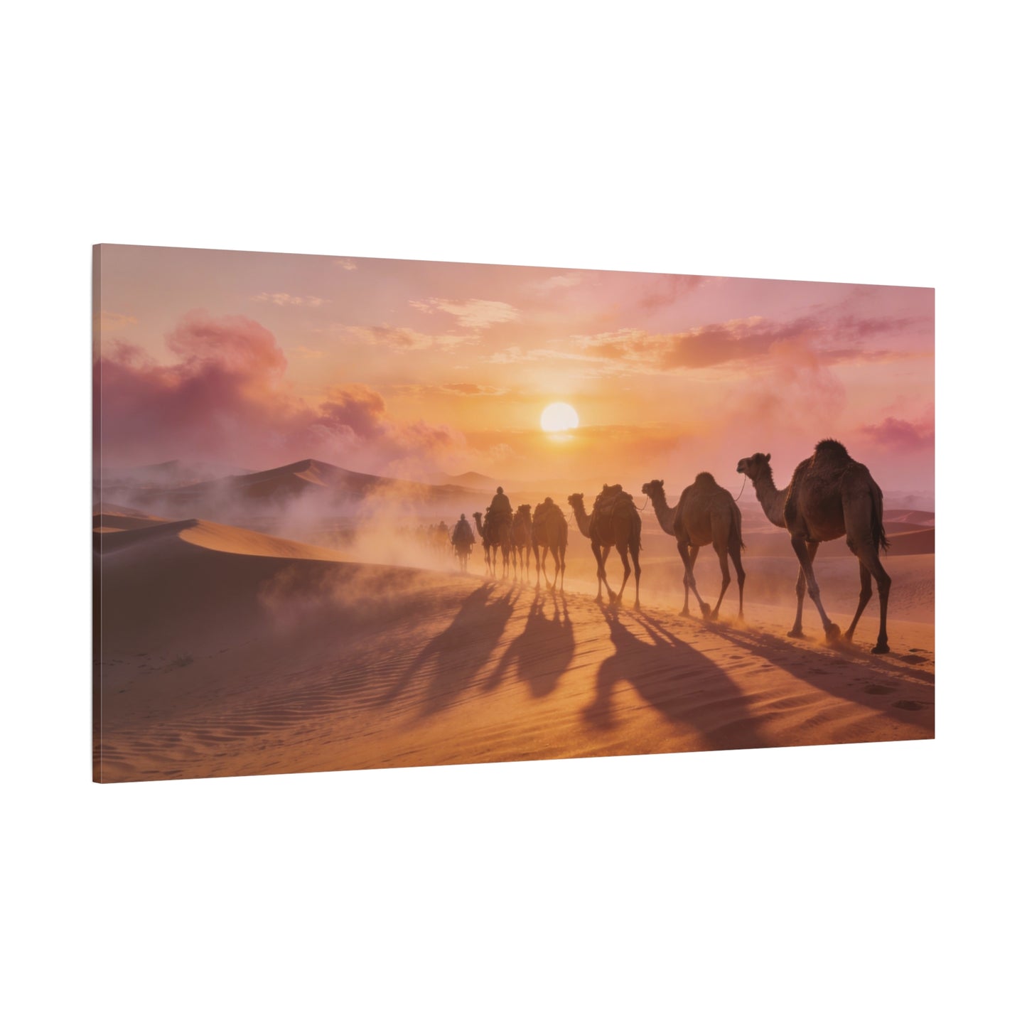 Desert Camel Caravan Canvas Wall Art - Sunset Sand Dunes, Golden Horizon, Matte Finish Canvas Print - Contemporary Landscape Style - Living Room Wall Decor, Bedroom Home Decoration - Ready to Hang