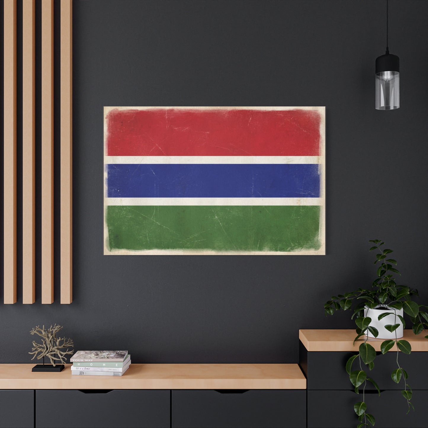 Gambia Flag Canvas Wall Art - Vintage Distressed National Banner Print - Red Blue Green Stripe Design, Patriotic Decor, Cultural Home Decoration For Living Room Bedroom Office - Living Room Wall Decor