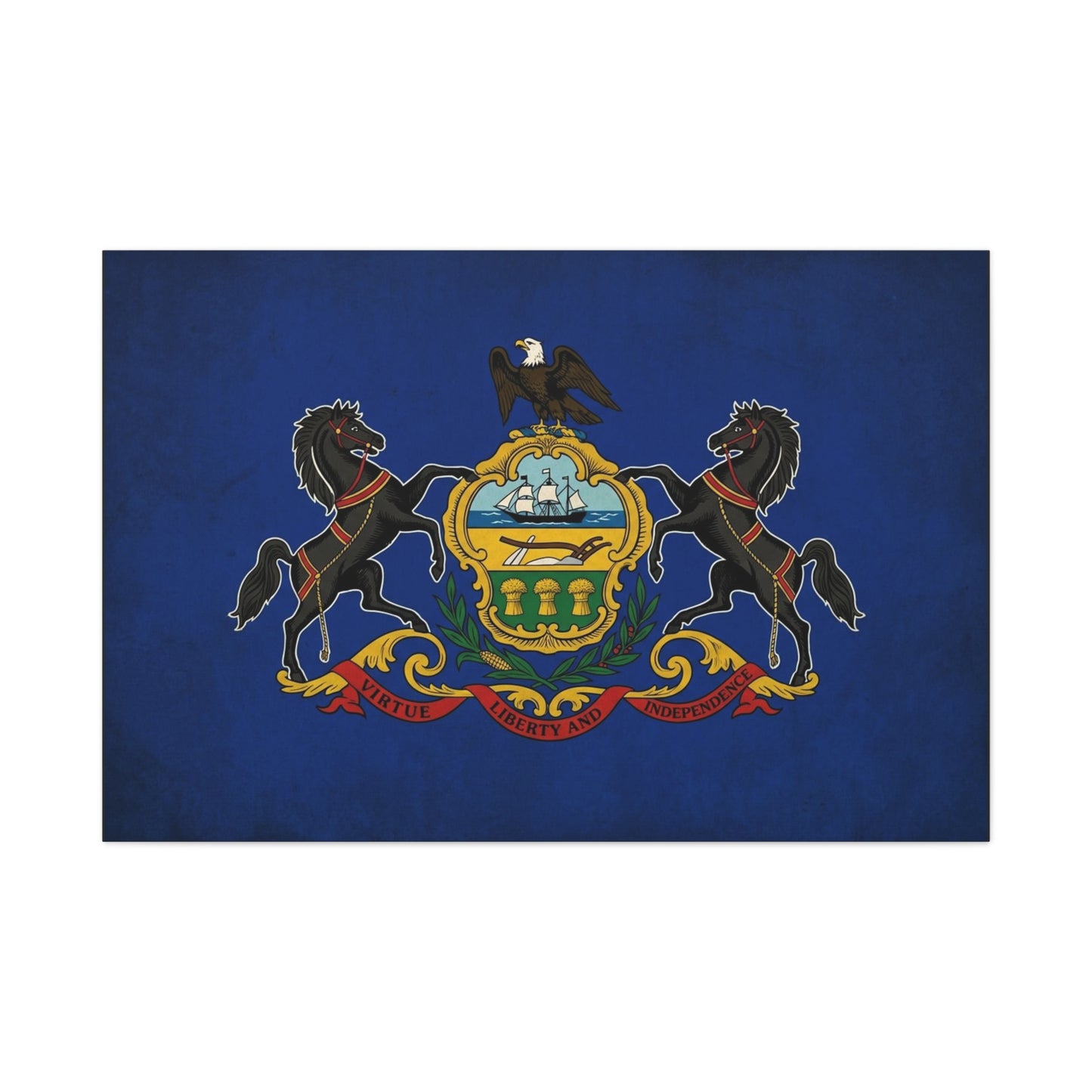 Pennsylvania State Flag Canvas Wall Art - Virtue Liberty And Independence Crest Print - Blue Keystone Commonwealth Decor - Vintage Heraldic Style - Living Room Home Decoration - Living Room Wall Decor