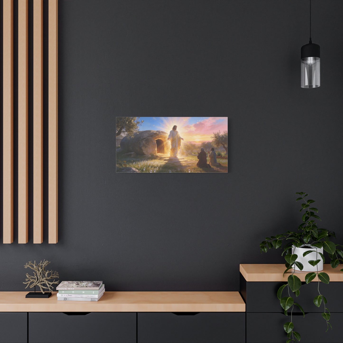 Resurrection Of Jesus Christ Canvas Wall Art - Empty Tomb Sunrise Christian Decor - Glowing Sacred Illustration, Traditional Style - Bedroom Wall Decor, Living Room Home Accent - Cozy Reading Nook Art