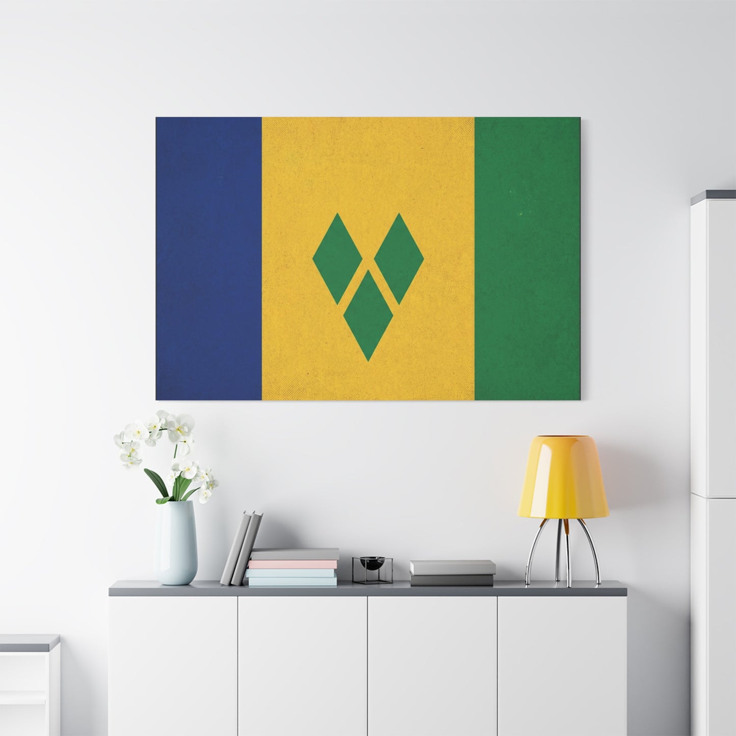 Saint Vincent Flag Canvas Wall Art - Blue Yellow Green Caribbean Flag Print - Vintage Textured Island Pride Decor - Living Room Wall Decor, Bedroom Home Decoration - Bedroom Home Decoration