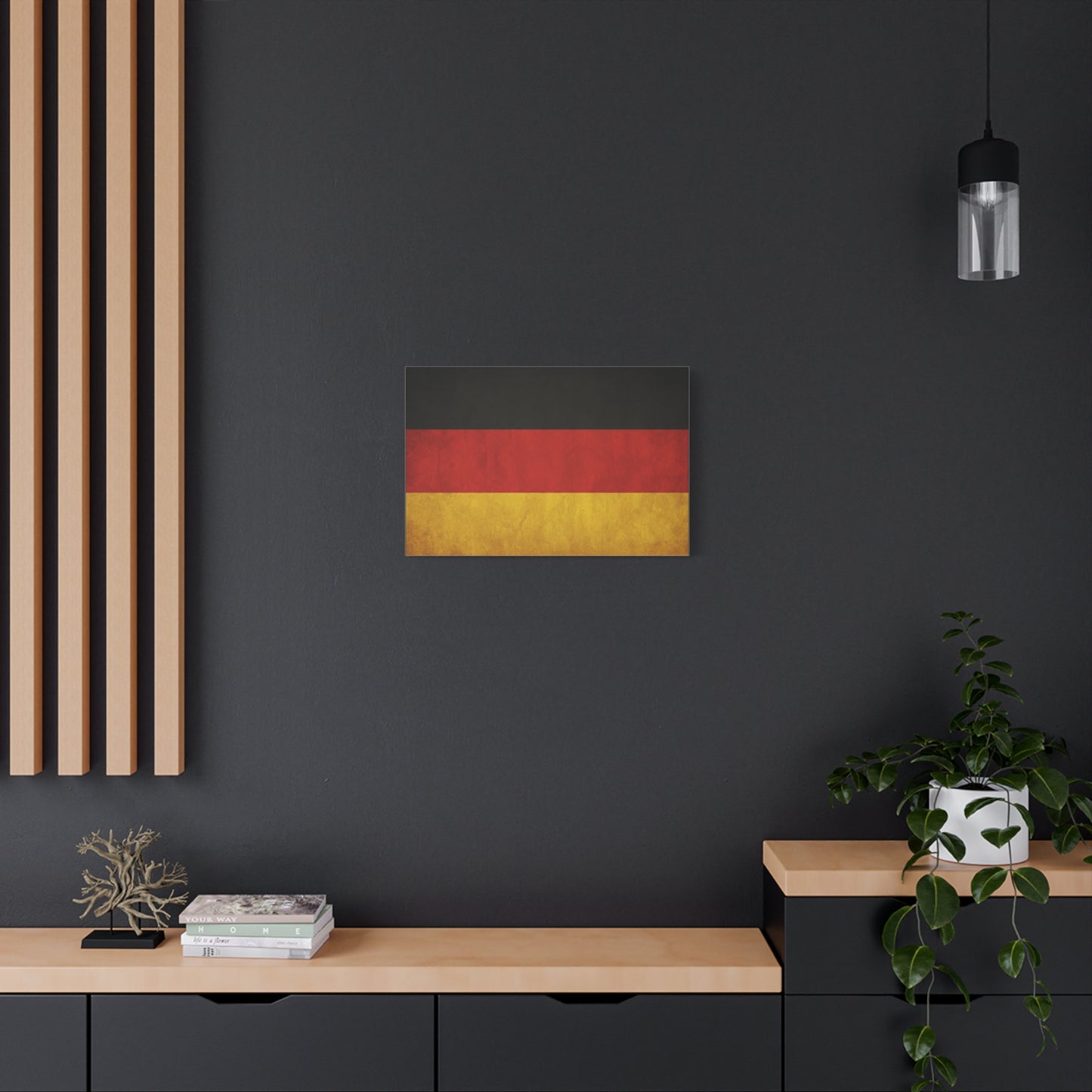 German Flag Canvas Wall Art - Vintage Germany Pride Decor, Black Red Gold Horizontal Banner Print - Rustic Textured Style, Living Room Wall Decor, Office Art - Bedroom Home Decoration - Ready to Hang