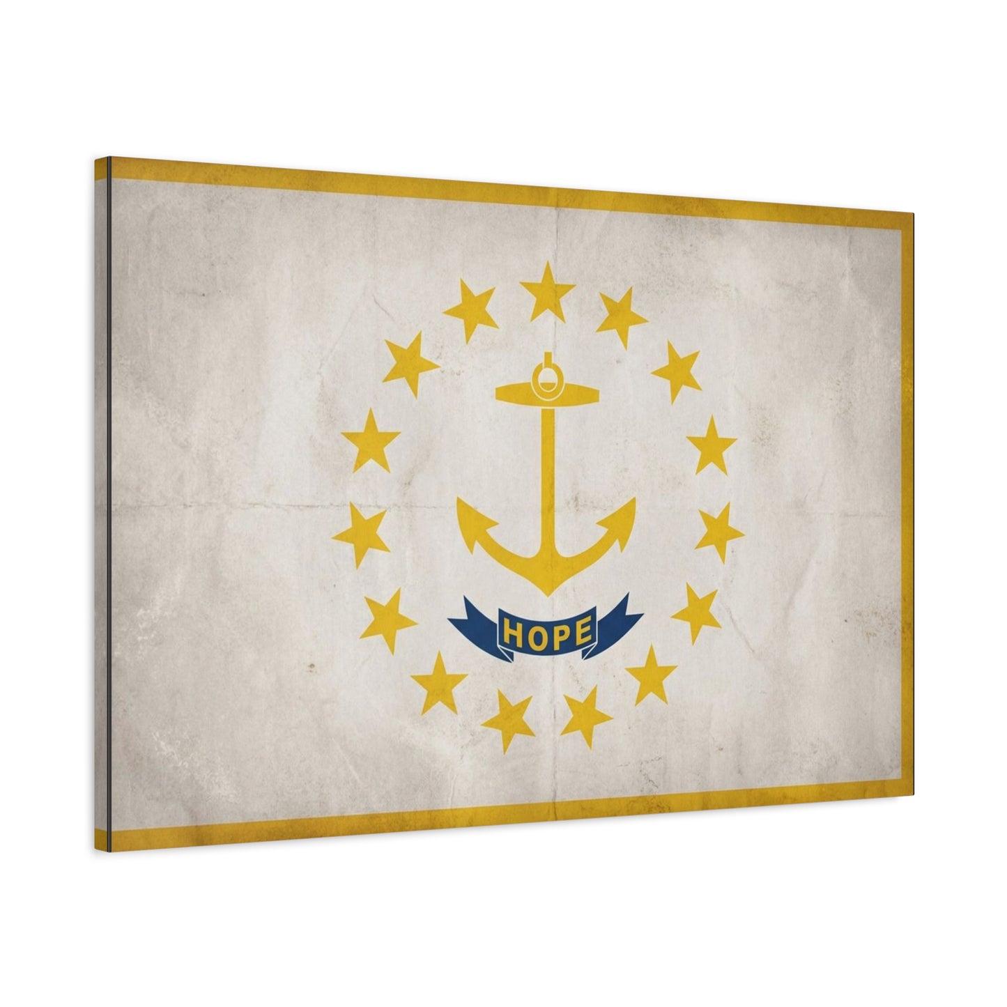 "HOPE" Rhode Island Flag Canvas Wall Art - Anchor And Stars State Print, Vintage Nautical Decor - Minimalist Gold Blue Design - Living Room Wall Decor - Bedroom Home Decoration - Cozy Reading Nook Art