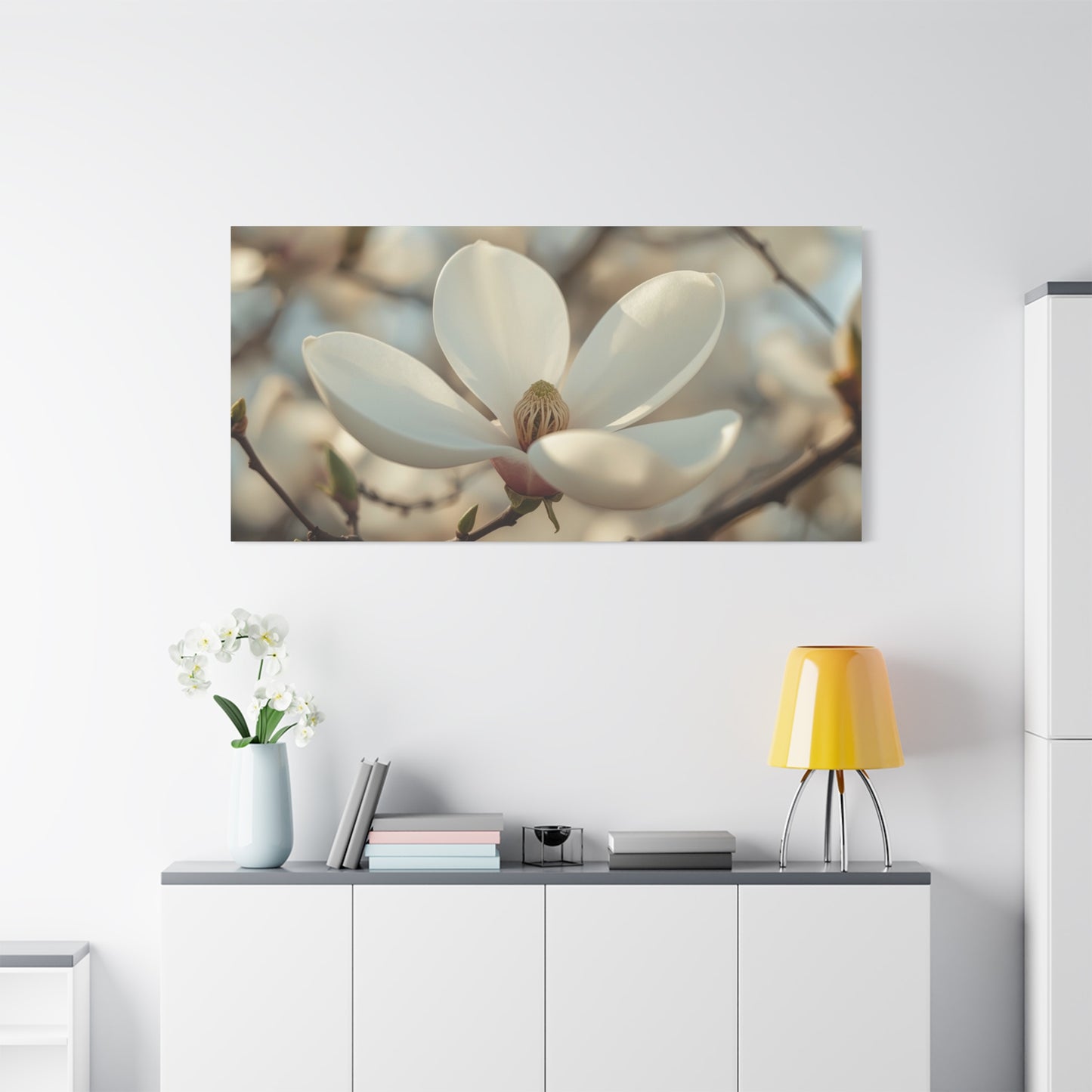 White Magnolia Flower Canvas Wall Art - Soft Botanical Art Print, Cotton Canvas Print - Traditional Style, Bedroom Wall Decor, Living Room Home Decoration, Office Art Accent - Modern Farmhouse Style