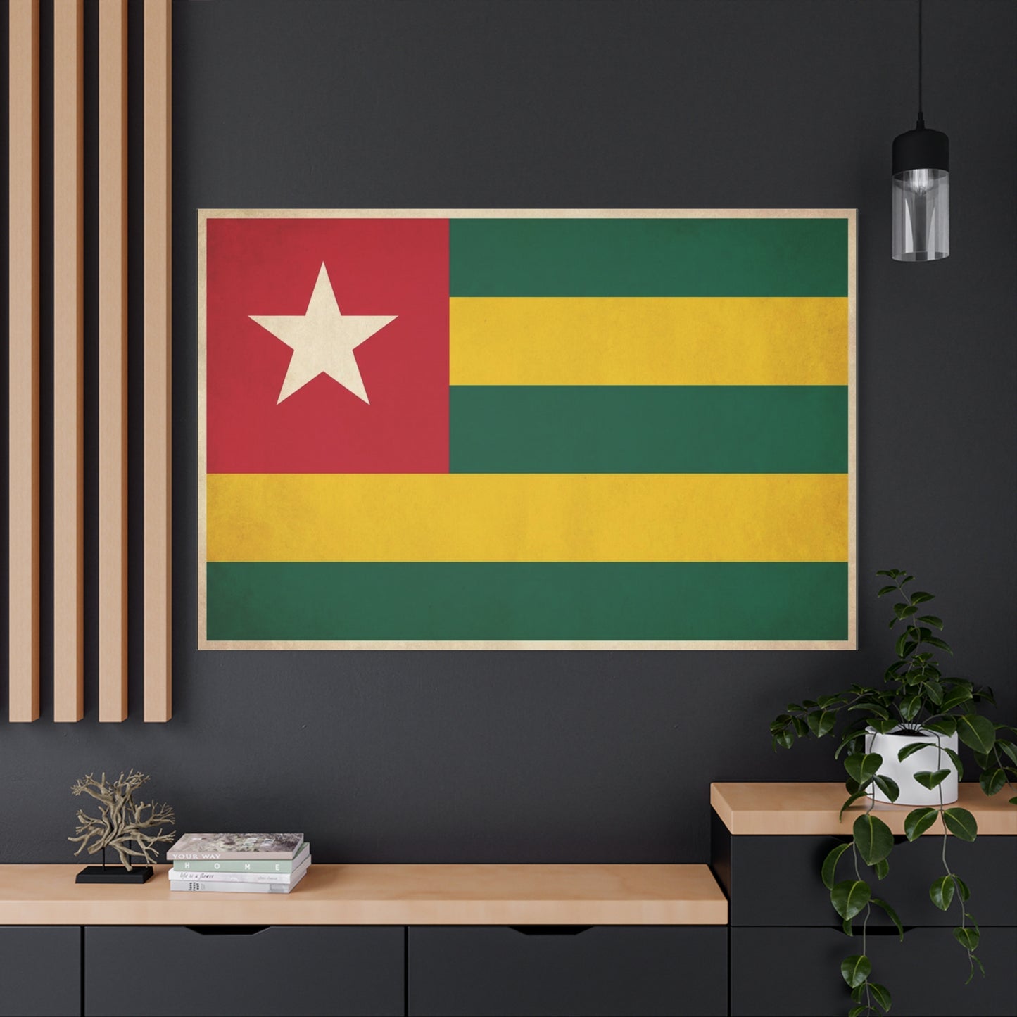 Togo Flag Canvas Wall Art - Vintage National Flag Print, Green Yellow Red Star Decor - Cultural Heritage Style - Living Room Wall Decor, Office Art - Bedroom Home Decoration - Bedroom Home Decoration