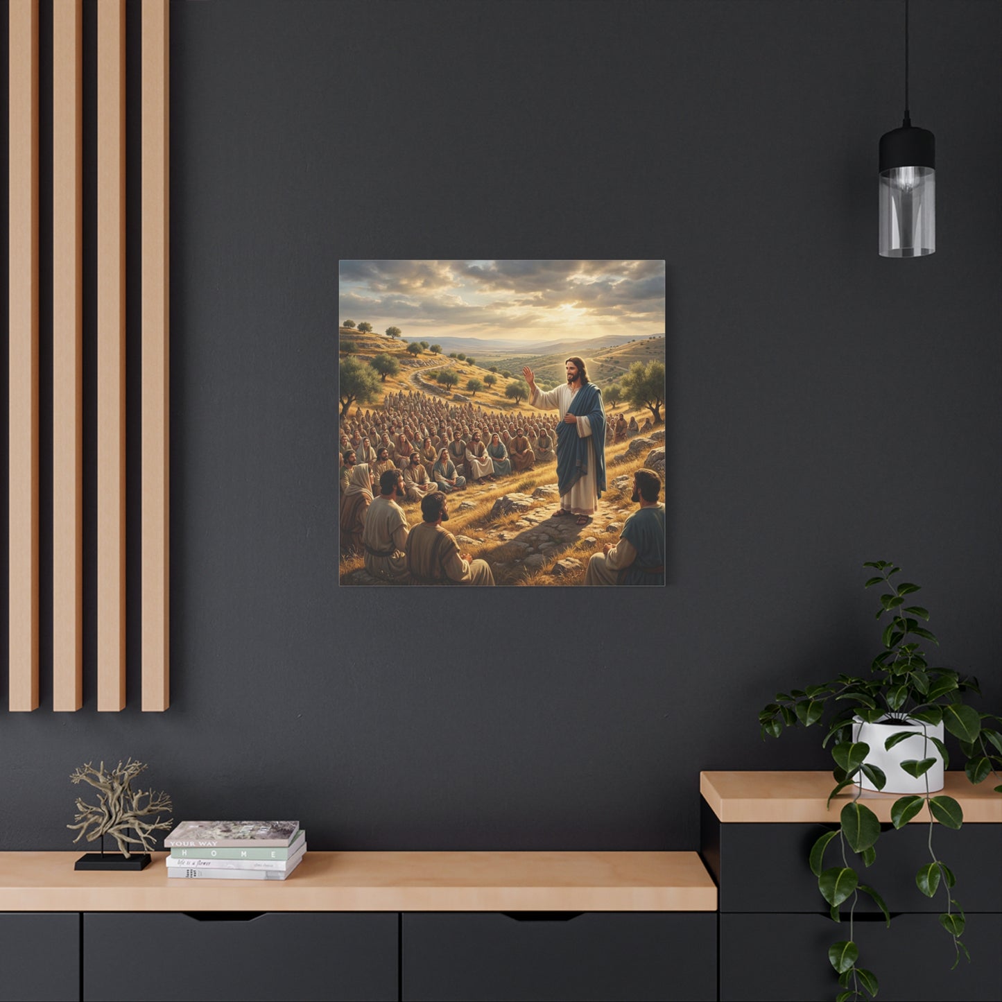 Jesus Teaching Multitude Canvas Wall Art - Biblical Hillside Sermon Scene, Matte Cotton Print - Traditional Christian Decor - Living Room Wall Decor, Bedroom Home Decoration, Office Art