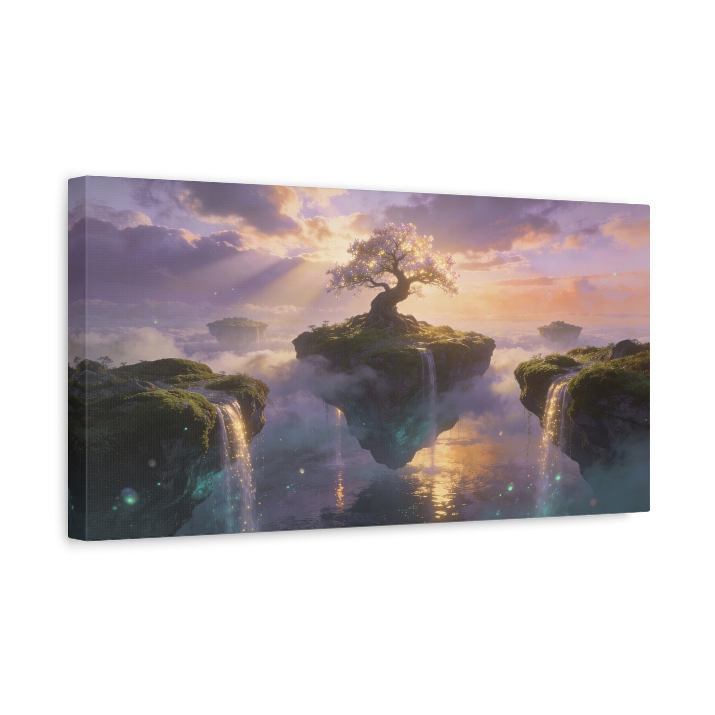 Fantasy Tree Of Life Canvas Wall Art - Floating Islands, Waterfall Dreamscape - Ethereal Cotton Print - Contemporary Zen Style - Living Room Wall Decor, Bedroom Home Decoration - Cozy Reading Nook Art