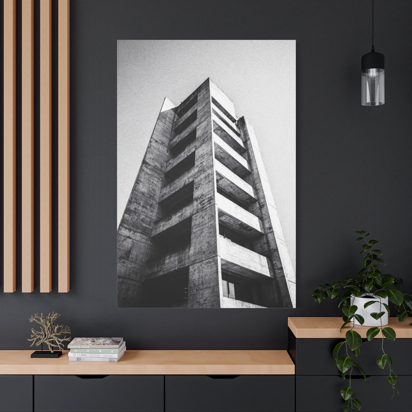 Black And White Brutalist Building Canvas Wall Art - Minimalist Architectural Art Print, Concrete Tower Wall Decor - Contemporary Modern Office Art, Living Room Decoration - Bedroom Home Decoration