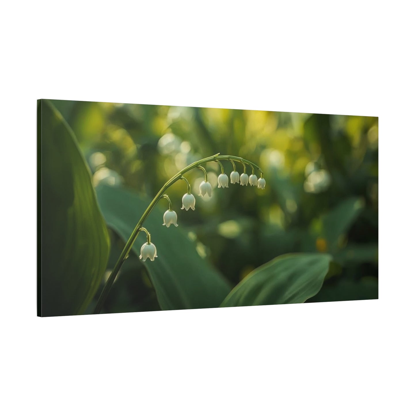Lily Of The Valley Canvas Wall Art - Botanical Floral Close Up, Soft Green Bokeh - Matte Cotton Art Print, Traditional Style - Bedroom Decoration, Bathroom Accent, Spa Wall Decor - Ready to Hang