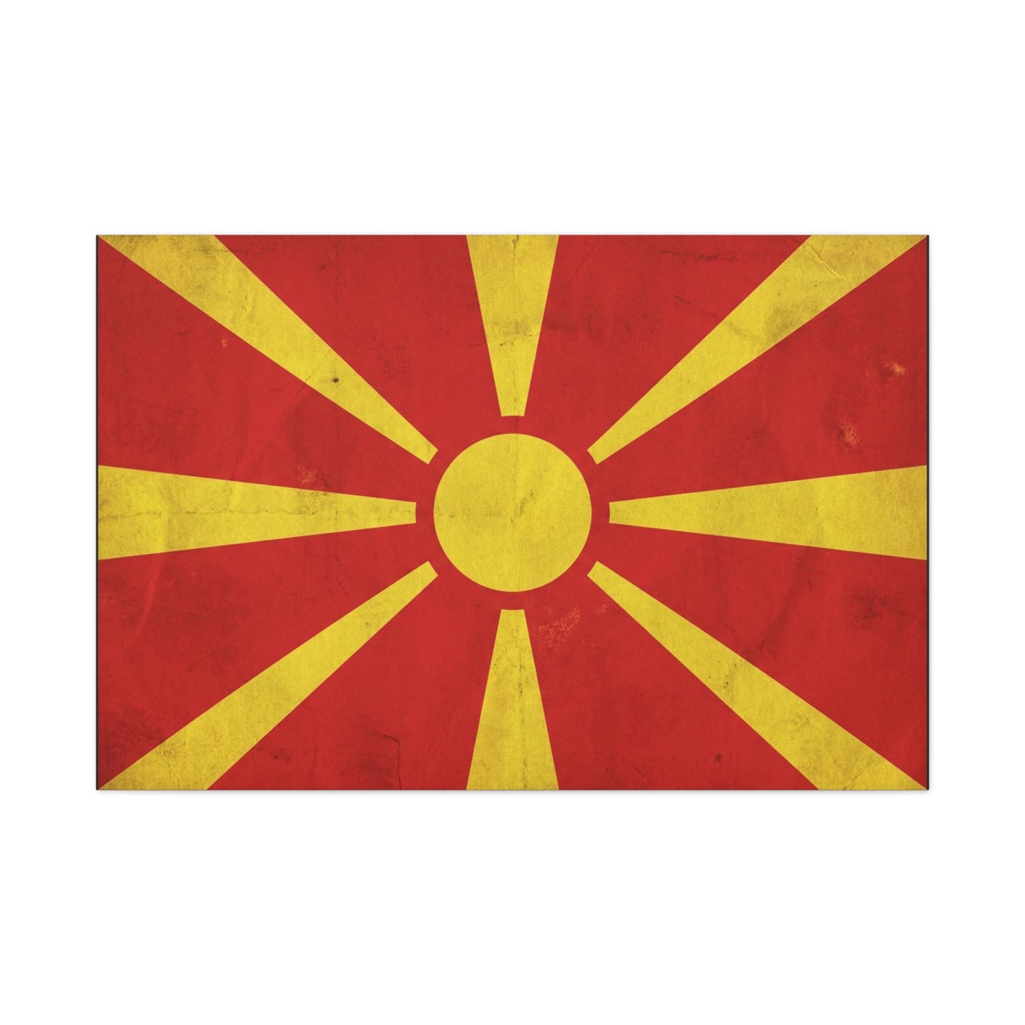 North Macedonia Flag Canvas Wall Art - Vintage Sunburst National Banner Print - Red And Yellow Patriotic Decor - Retro Country Pride Style - Living Room Wall Decor - Bedroom Home Decoration
