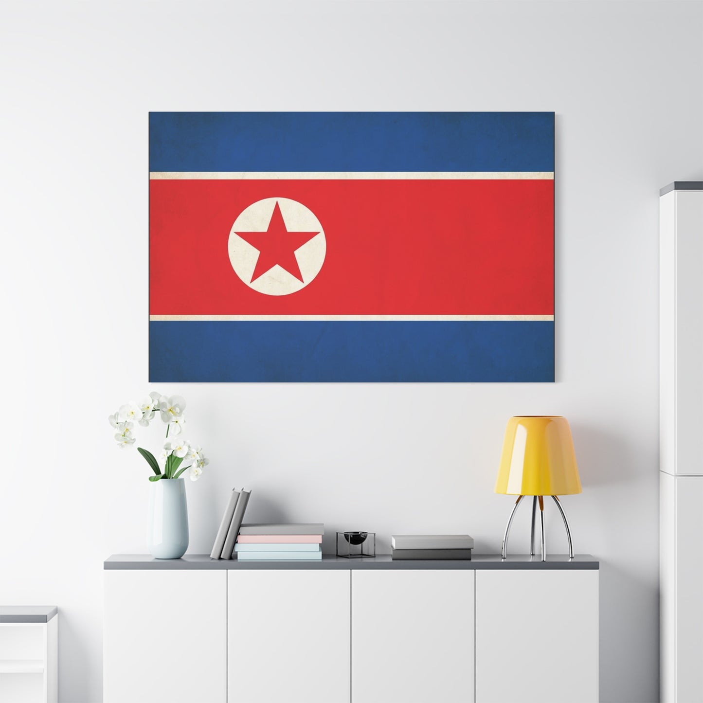 North Korea Flag Canvas Wall Art - Korean Flag Print, Patriotic Red Blue Star Design - Vintage Style Wall Decor - Living Room Home Decoration - Bedroom Home Decoration - Modern Farmhouse Style