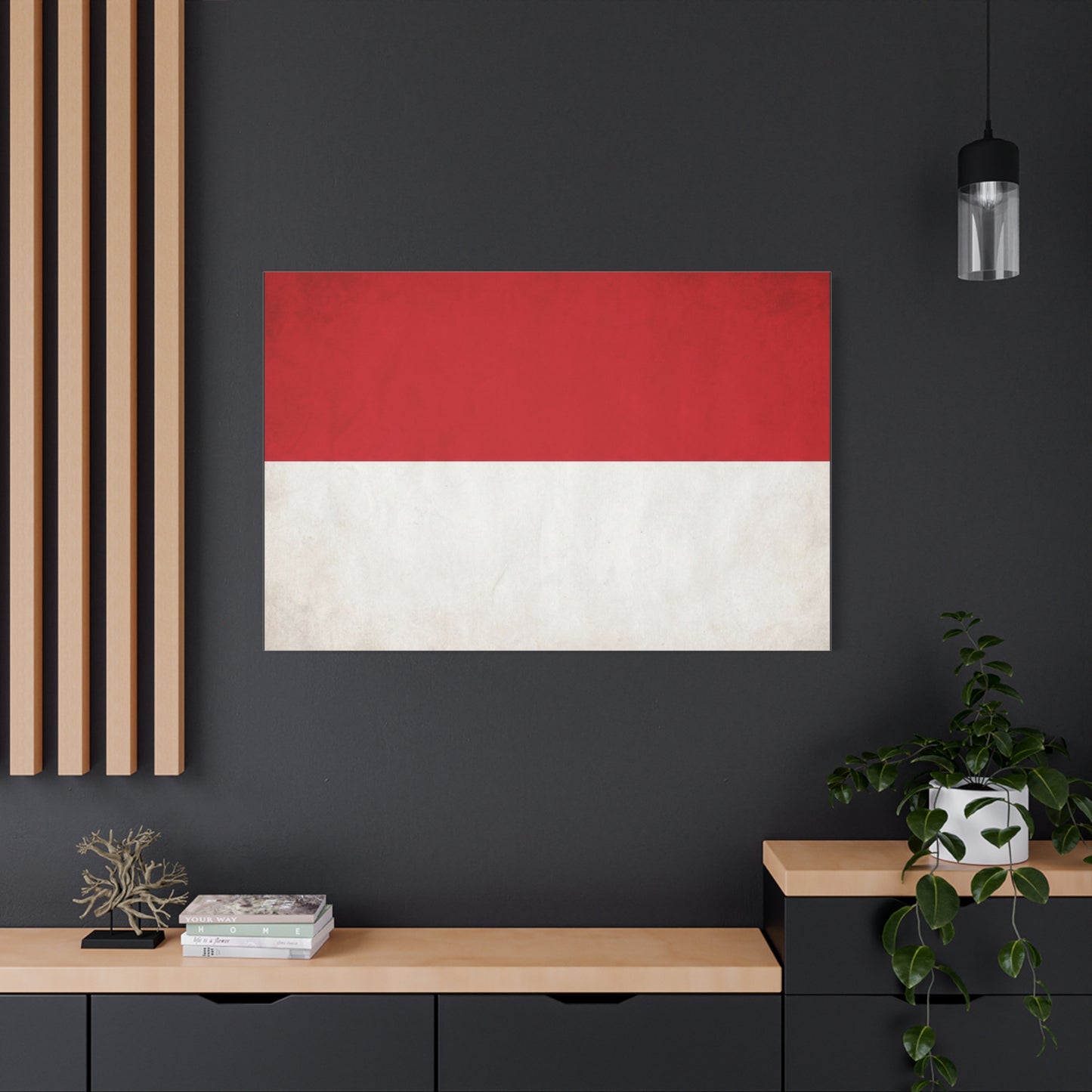 Indonesia Flag Canvas Wall Art - Red And White National Banner Print, Minimalist Patriotic Decor - Modern Cotton Canvas Style - Living Room Wall Decor - Bedroom Home Decoration - Cozy Reading Nook Art