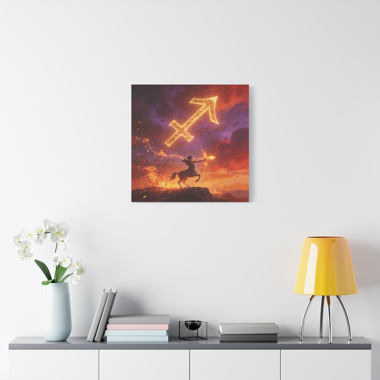 Sagittarius Zodiac Canvas Wall Art - Fiery Centaur Archer Astrology Print, Glowing Constellation Symbol - Matte Canvas Decor - Fantasy Style For Bedroom, Office Wall Art - Bedroom Home Decoration