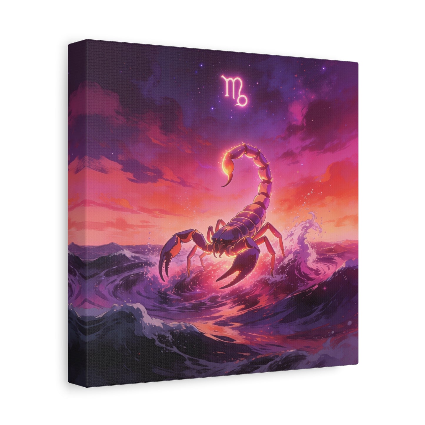 Scorpio Zodiac Canvas Wall Art - Glowing Scorpion Ocean Illustration, Celestial Astrology Print - Matte Cotton Canvas - Modern Fantasy Style - Bedroom Wall Decor, Home Office Accent - Ready to Hang
