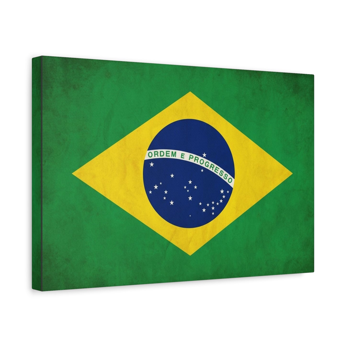 "Ordem E Progresso" Brazil Flag Canvas Wall Art - Brazilian Flag Wall Decor, Vintage National Pride Print - Green Yellow Blue Typography Style - Living Room Bedroom Office Decoration - Ready to Hang