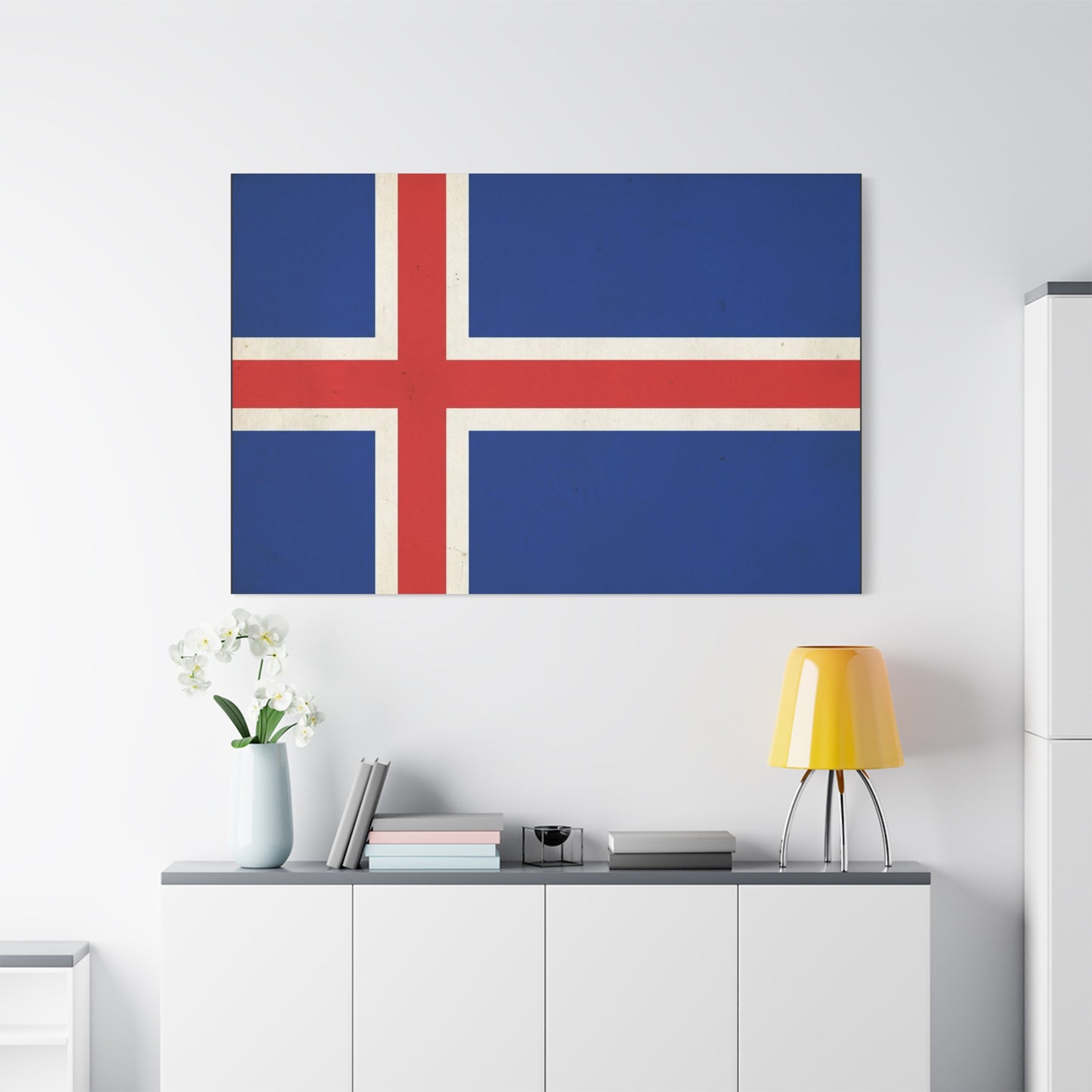 Iceland Flag Canvas Wall Art - Nordic National Banner Print, Blue Red White Cross Design - Vintage Style, Patriotic Wall Decor - Living Room Home Decoration, Office Art - Bedroom Home Decoration