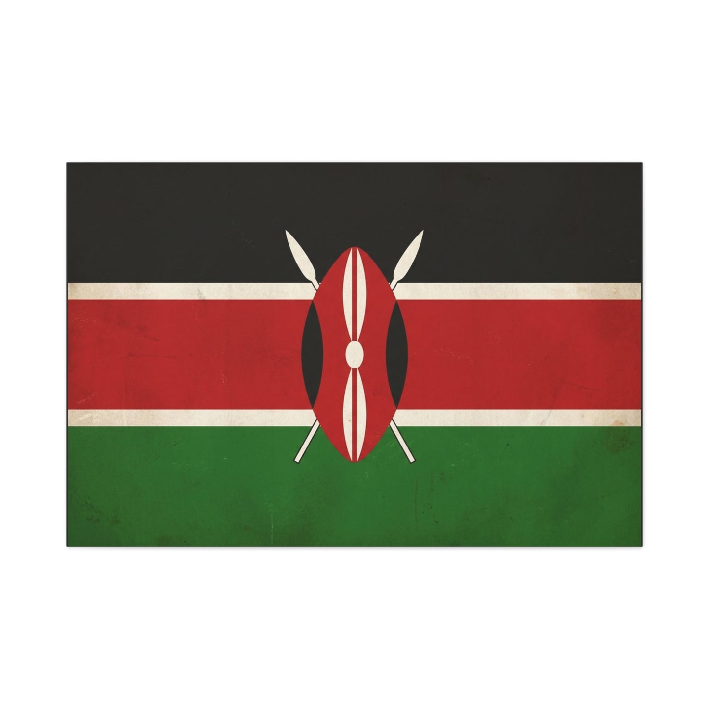Kenya Flag Canvas Wall Art - Vintage Kenyan Flag Print, Patriotic Red Black Green Decor - Matte Cotton Artwork - Living Room Wall Decor, Office Art, Dorm Home Accent - Bedroom Home Decoration