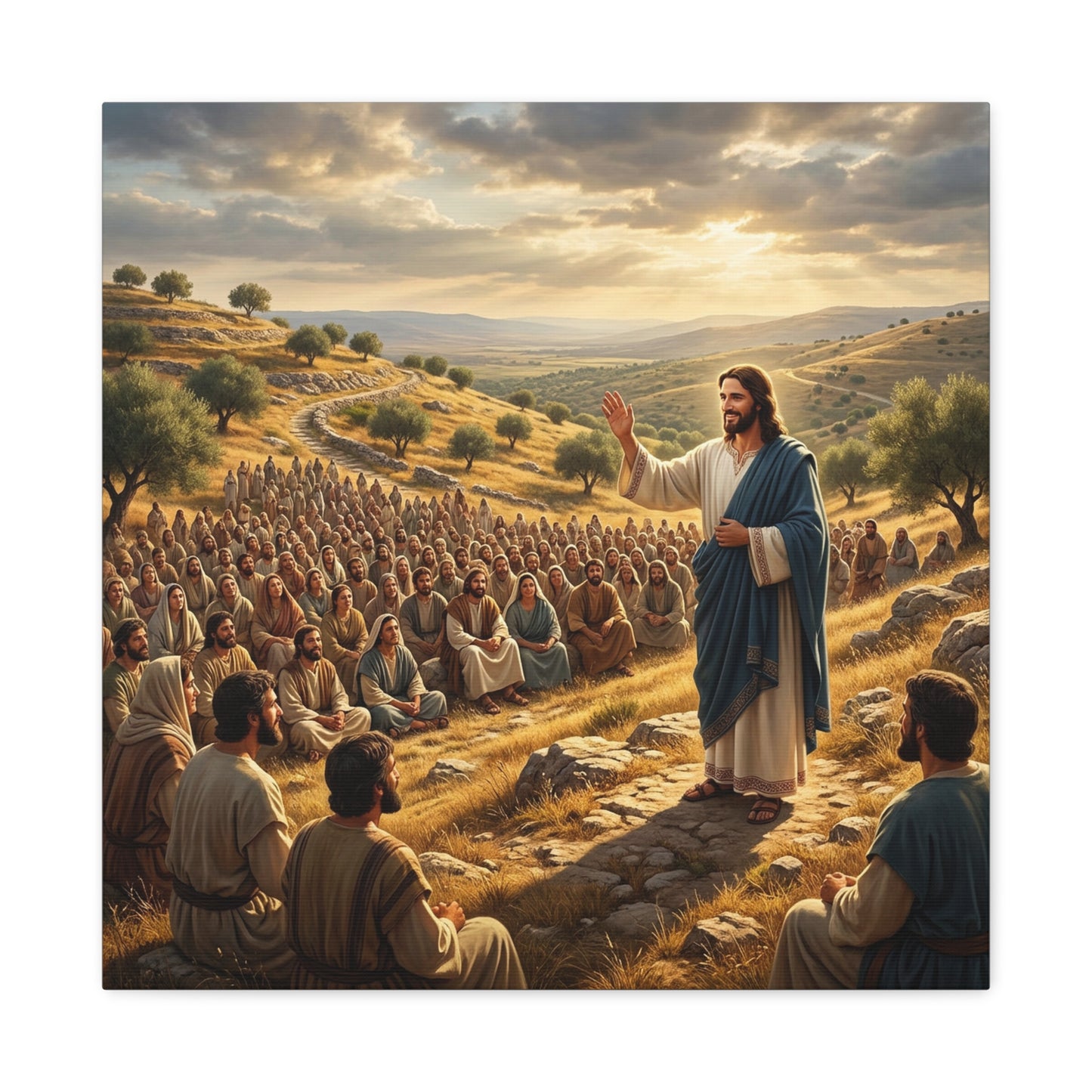 Jesus Teaching Multitude Canvas Wall Art - Biblical Hillside Sermon Scene, Matte Cotton Print - Traditional Christian Decor - Living Room Wall Decor, Bedroom Home Decoration, Office Art