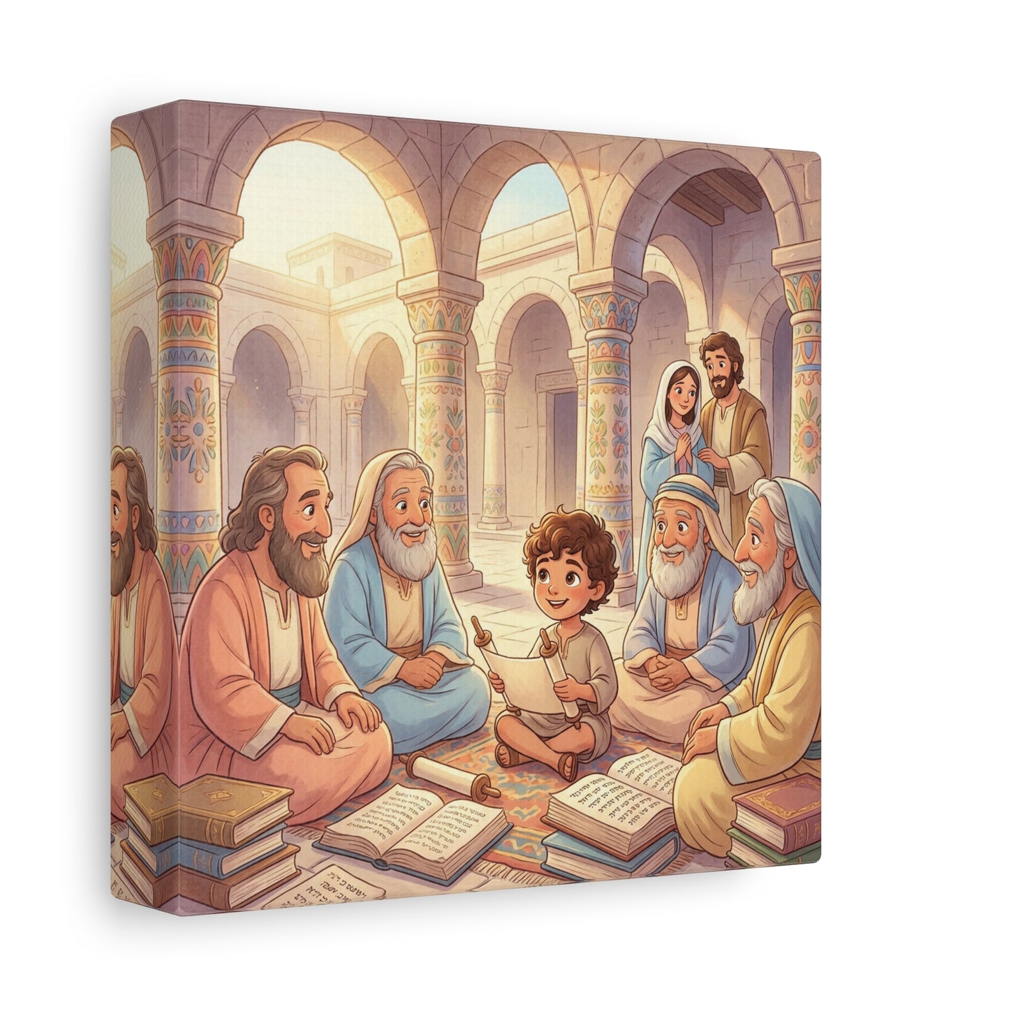 Young Jesus Teaching In Temple Canvas Wall Art - Biblical Child Scripture Scene, Cotton Print - Traditional Religious Decor For Nursery, Bedroom, Sunday School, Living Room Home Accent - Ready to Hang